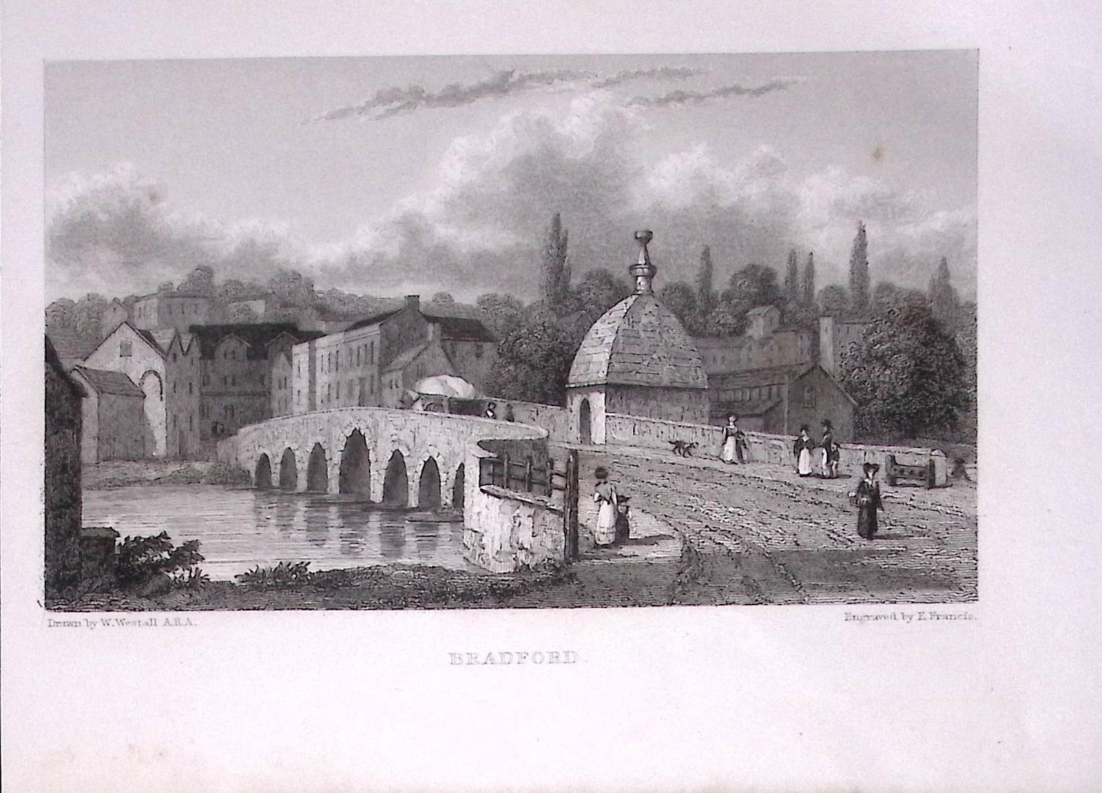 View of Bradford Yorkshire 196 Years-Old Antique Steel Engraving-75-TR (1 of 2)