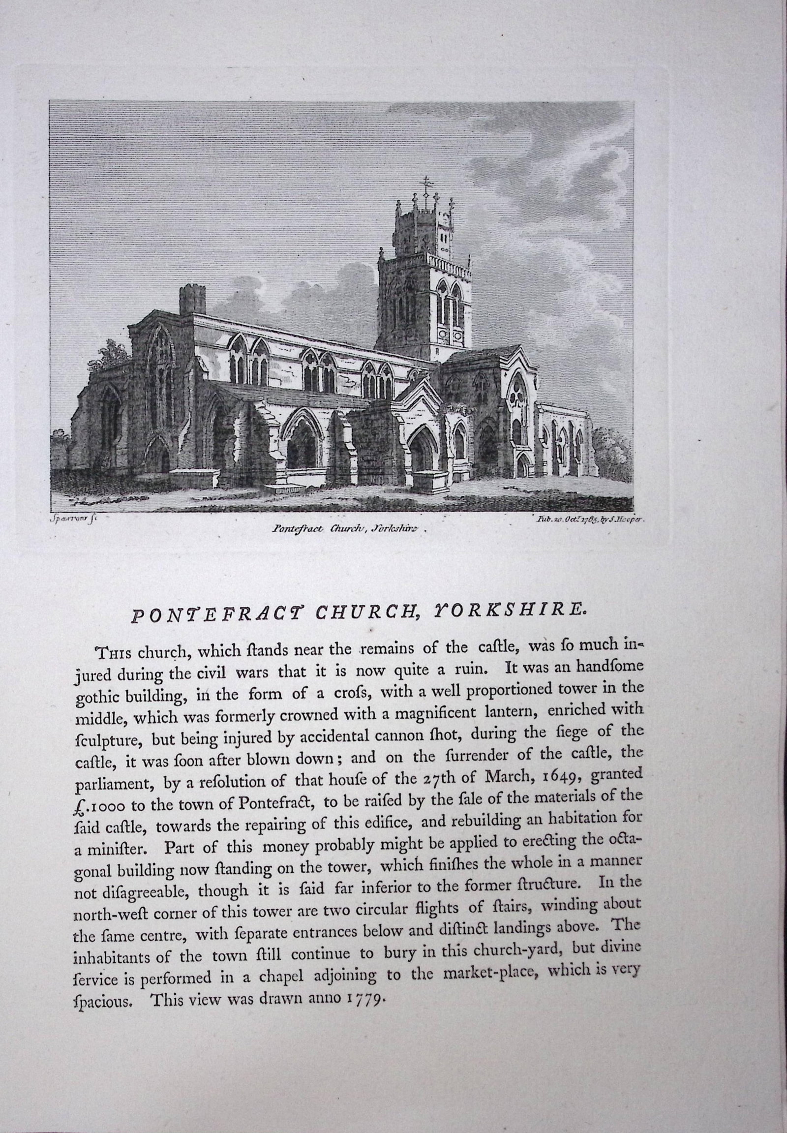 Yorkshire Pontefract Church F. Grose Antique Copper Engraving-29-TR: Title: Yorkshire Pontefract Church F. Grose Antique Copper Engraving-29-TR Description: This Antique Book Plate Was Removed from Francis Grose's Antiquities of England &Wales Published (C
