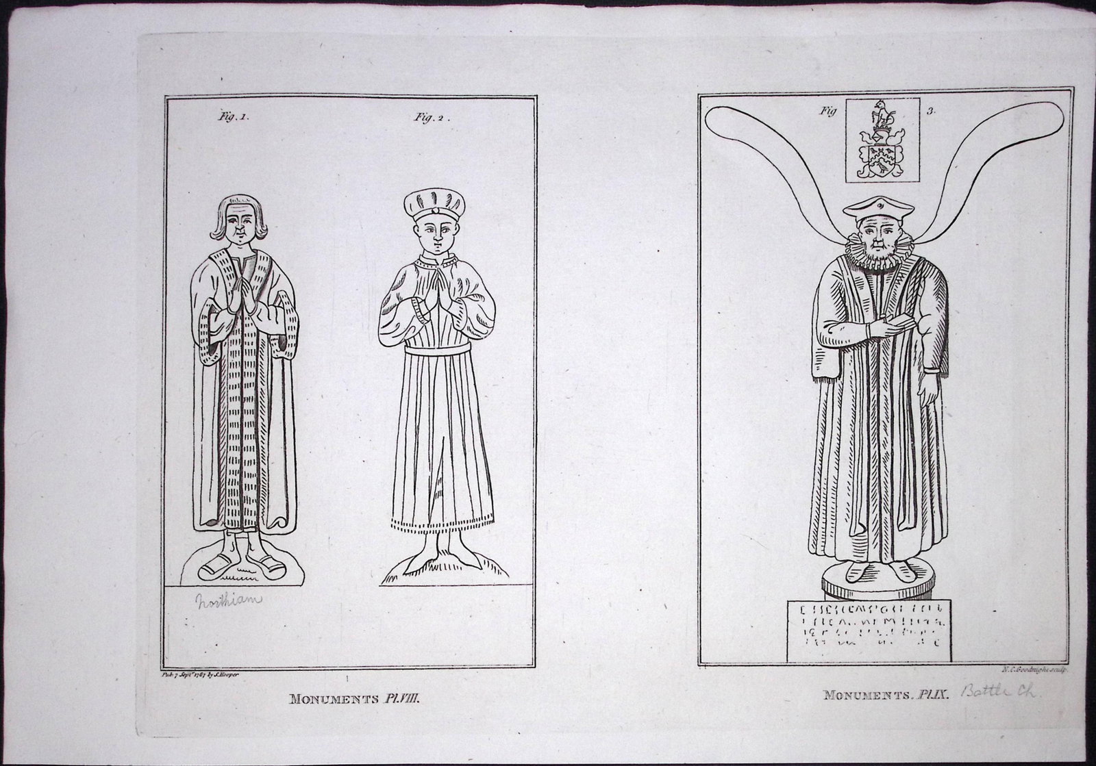 Medieval Clergy & Scholars Monuments F. Grose Antique Copper Engraving-80-TR: Title: Medieval Clergy & Scholars Monuments F. Grose Antique Copper Engraving-80-TR Description: This Antique Book Plate Was Removed from Francis Grose's Antiquities of England &Wales Publi