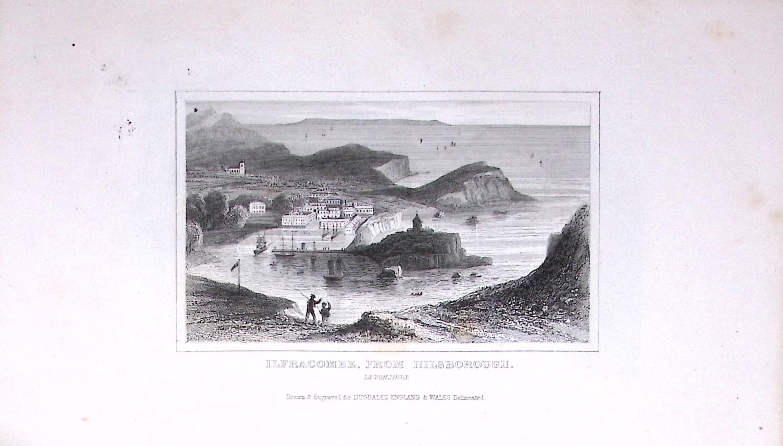 Ilfracombe Cornwall Dugdale & Archer Antique 180 Years-Old Copper Plate Print-39 (1 of 1)