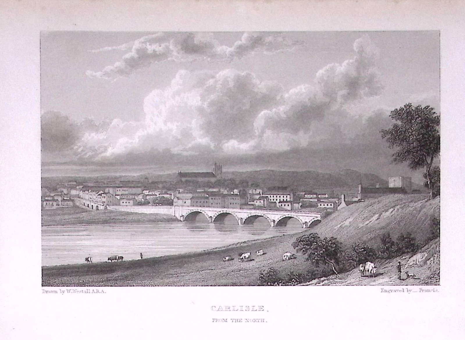 Carlisle View of The City 196 Years-Old Antique Steel Engraving-25-TR: Title: Carlisle View of The City 196 Years-Old Antique Steel Engraving-25-TR Description: This Steel Engraved Print Has Been Removed from an Antique Edition of. Great Britain Illustrated by William