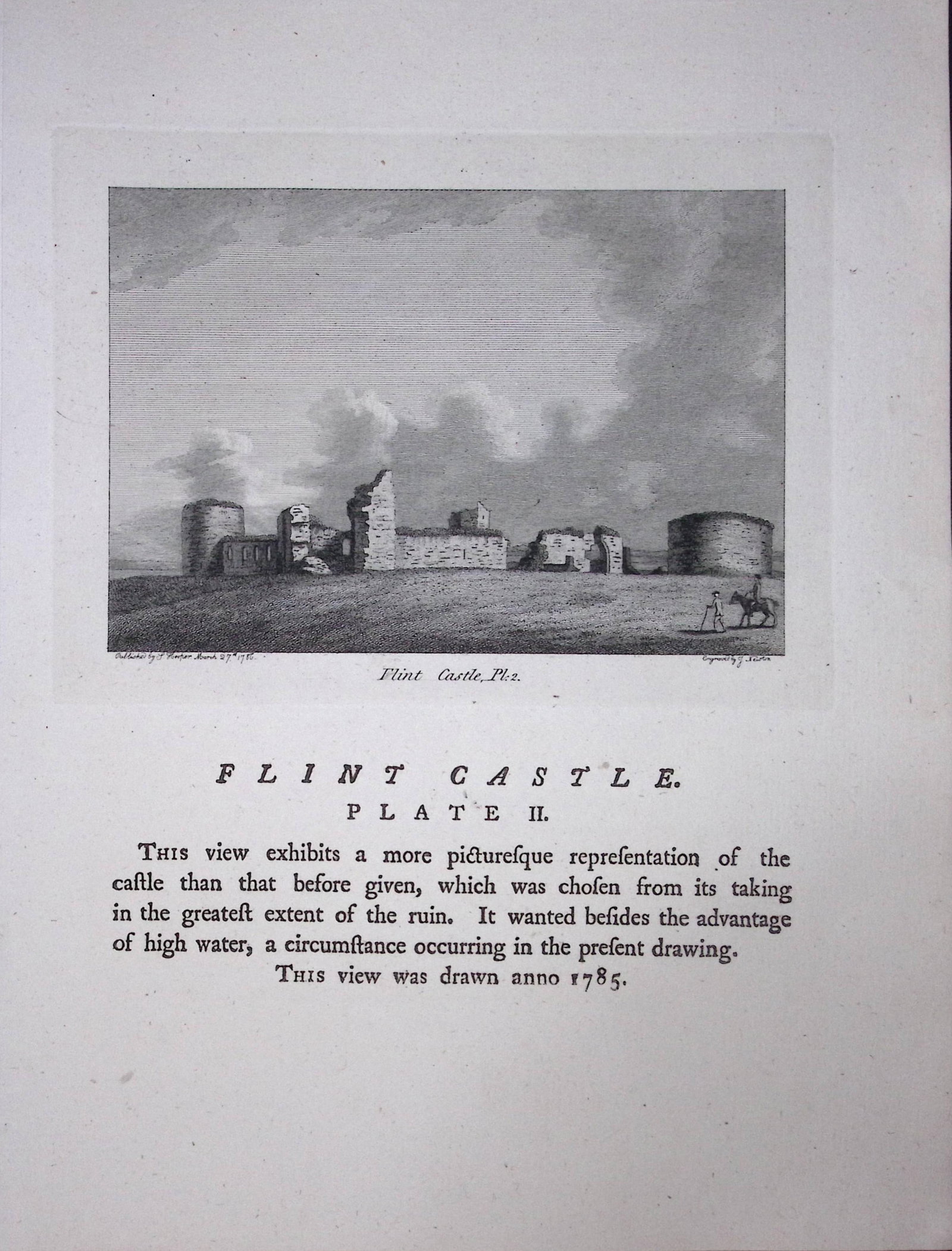 Wales Flint Castle F. Grose Antique Copper Engraving-53-TR: Title: Wales Flint Castle F. Grose Antique Copper Engraving-53-TR Description: This Antique Book Plate Was Removed from Francis Grose's Antiquities of England &Wales Published (Circa) 1790