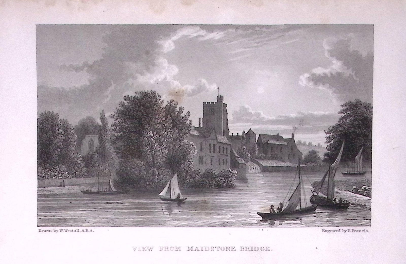 Maidstone Bridge Kent 196 Years-Old Antique Steel Engraving-30-TR (1 of 2)