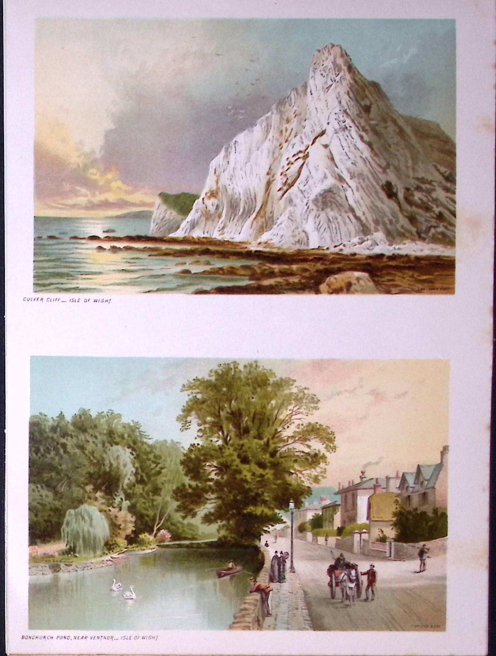 Isle of Wight Culver Cliff & Bonchurch Pond Victorian Antique Double Print-55 (1 of 1)