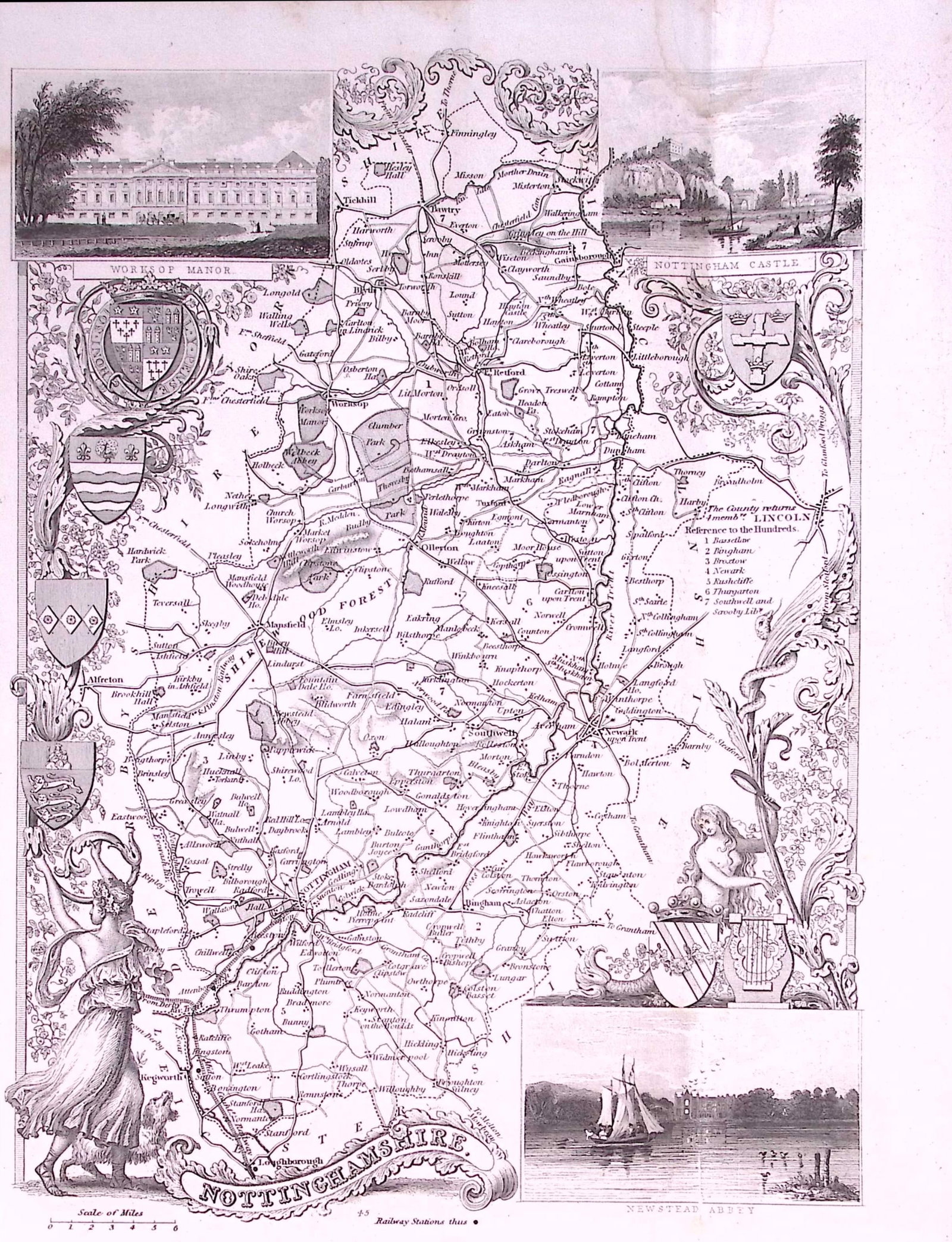 County Nottinghamshire Detailed 178 years-Old Antique Steel Engraving Map-19-TR (1 of 2)
