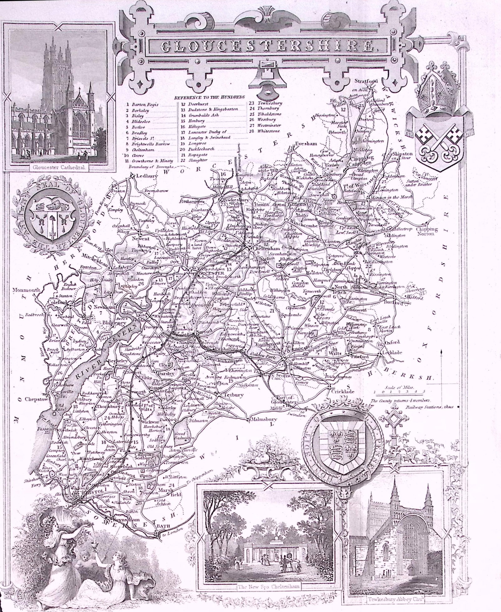 County Gloucestershire Detailed 178 years-Old Antique Steel Engraving Map-12-TR (1 of 2)