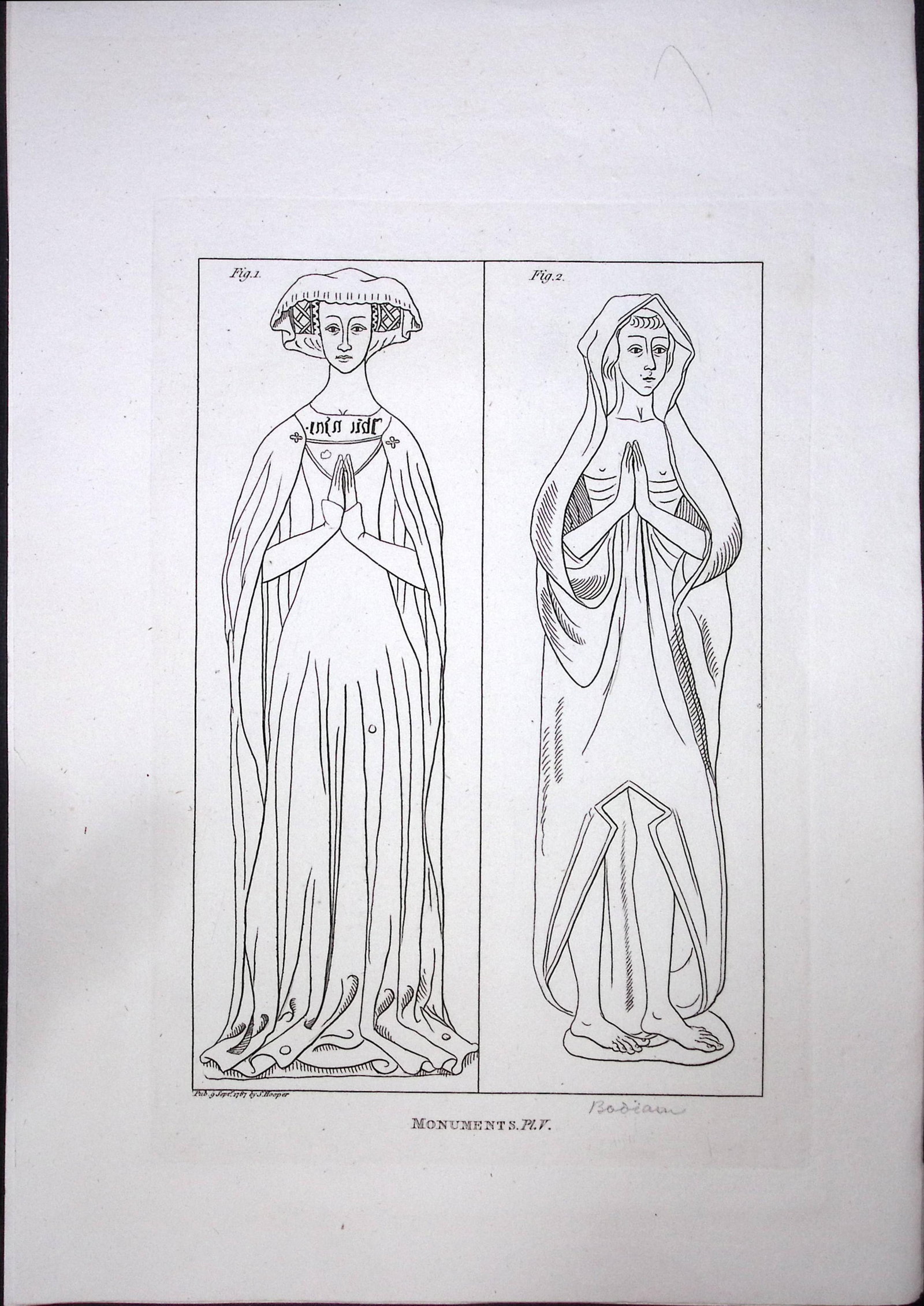 Medieval Ladies in Prayer Monuments F. Grose Antique Copper Engraving-79-TR: Title: Medieval Ladies in Prayer Monuments F. Grose Antique Copper Engraving-79-TR Description: This Antique Book Plate Was Removed from Francis Grose's Antiquities of England &Wales Published&