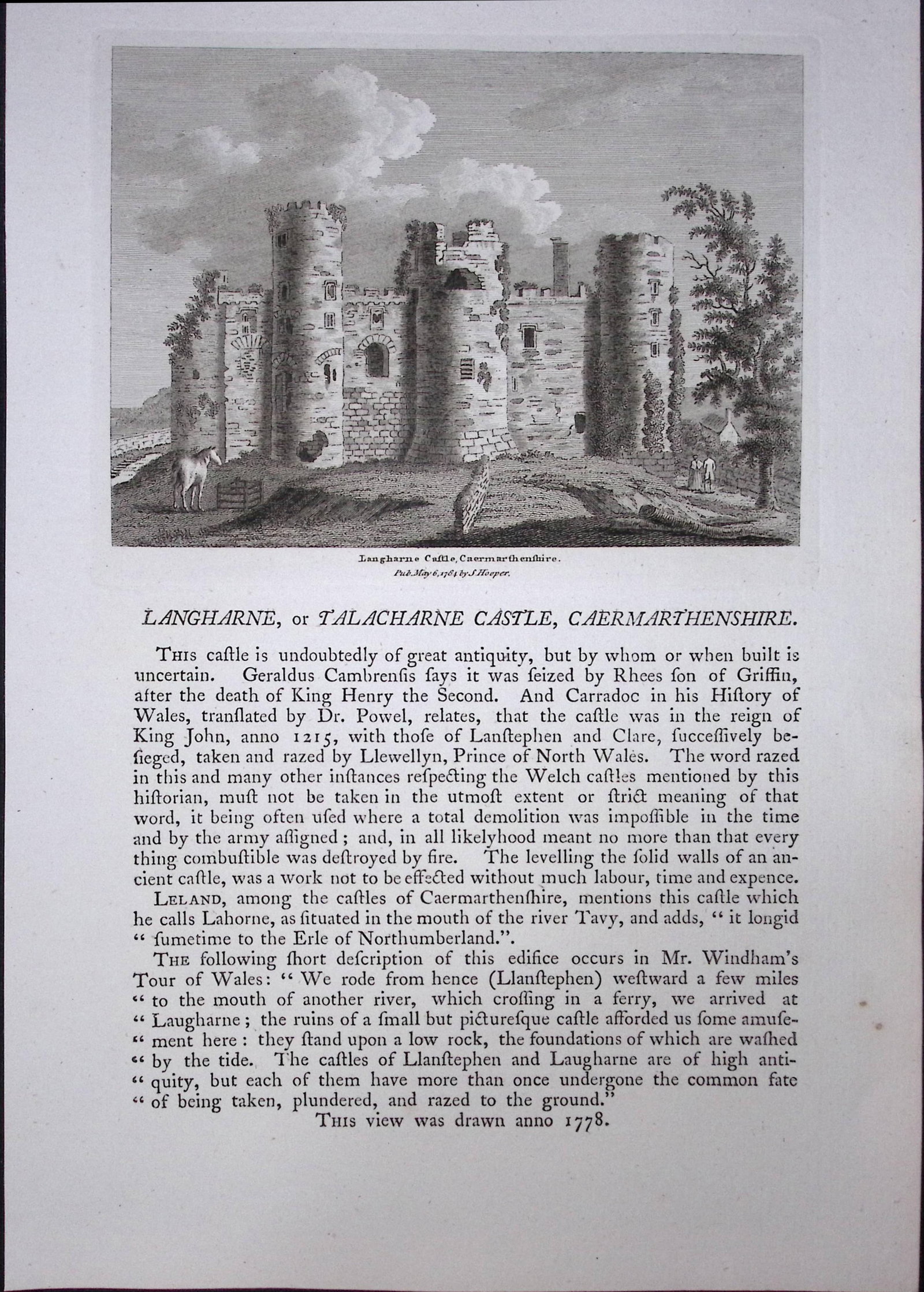 Wales Langharne Castle Carmarthenshire F. Grose Antique Copper Engraving-58-TR: Title: Wales Langharne Castle Carmarthenshire F. Grose Antique Copper Engraving-58-TR Description: This Antique Book Plate Was Removed from Francis Grose's Antiquities of England &Wales