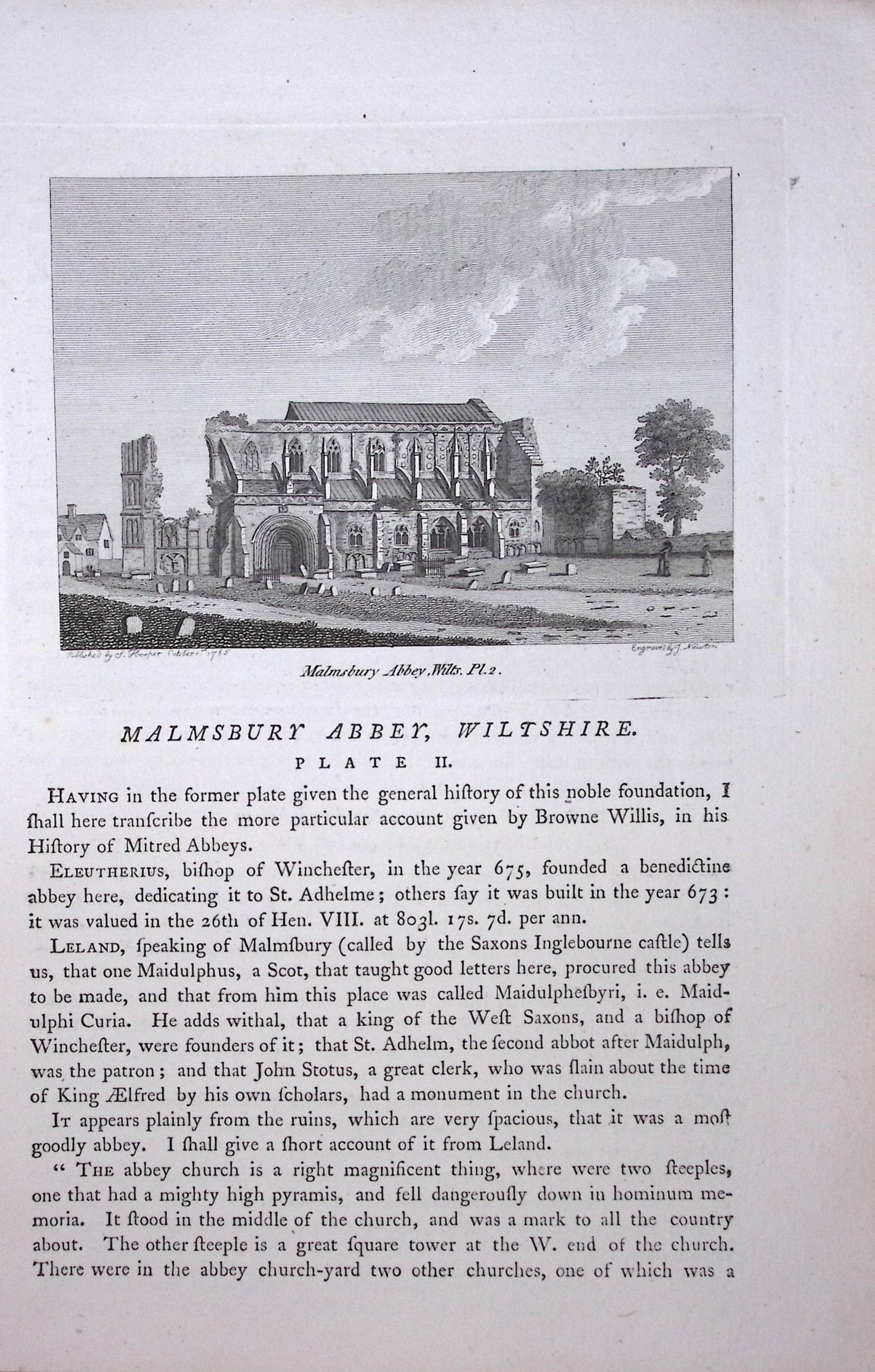 Wiltshire Malmsbury Abbey F. Grose Antique Copper Engraving-21-TR (1 of 2)