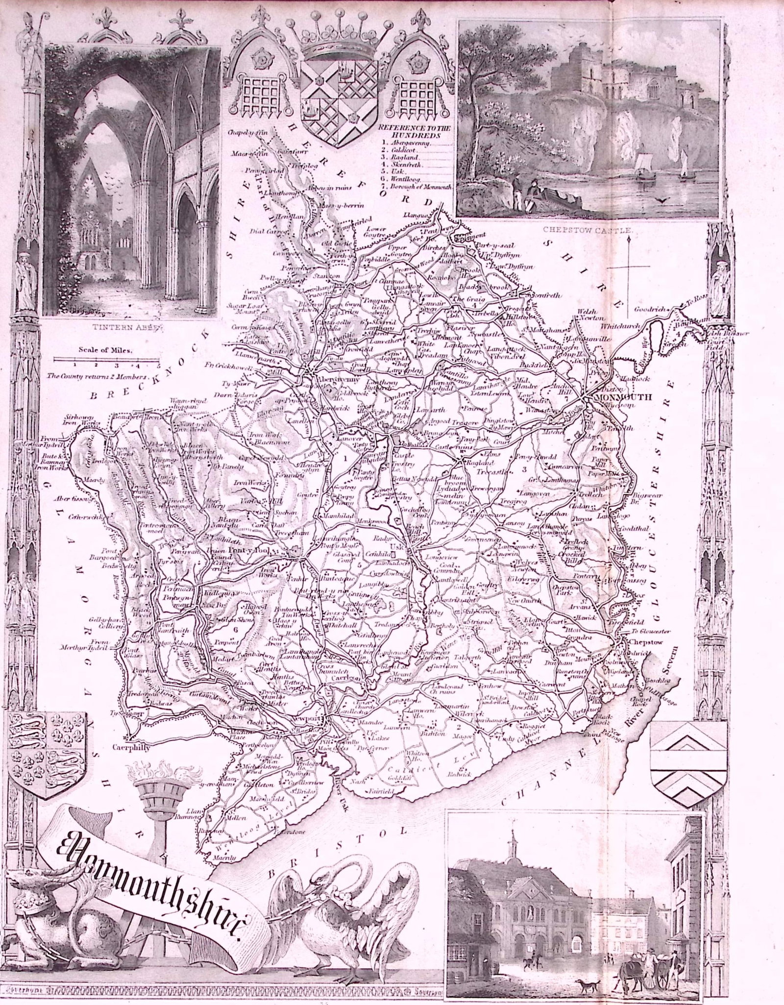 County Monmouthshire Detailed 178 years-Old Antique Steel Engraving Map-29-TR (1 of 2)