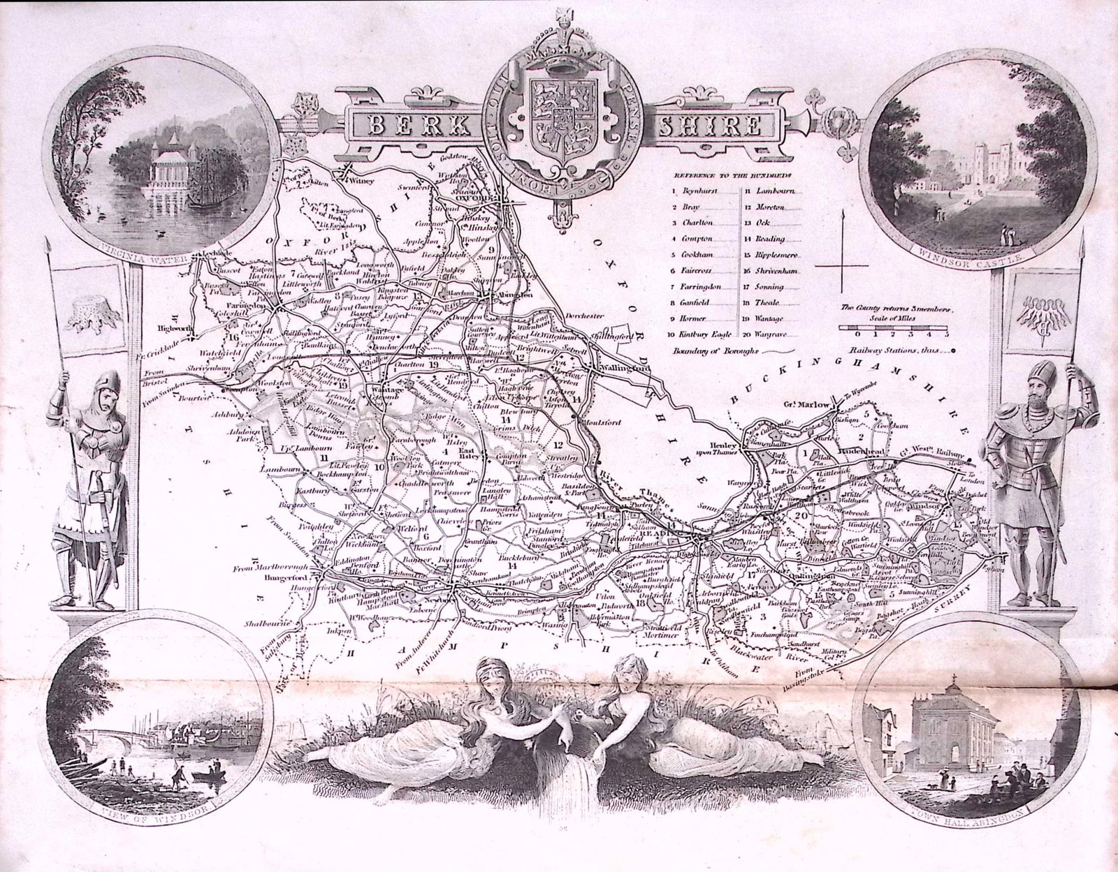 County Berkshire Detailed 178 years-Old Antique Steel Engraving Map-3-TR (1 of 2)