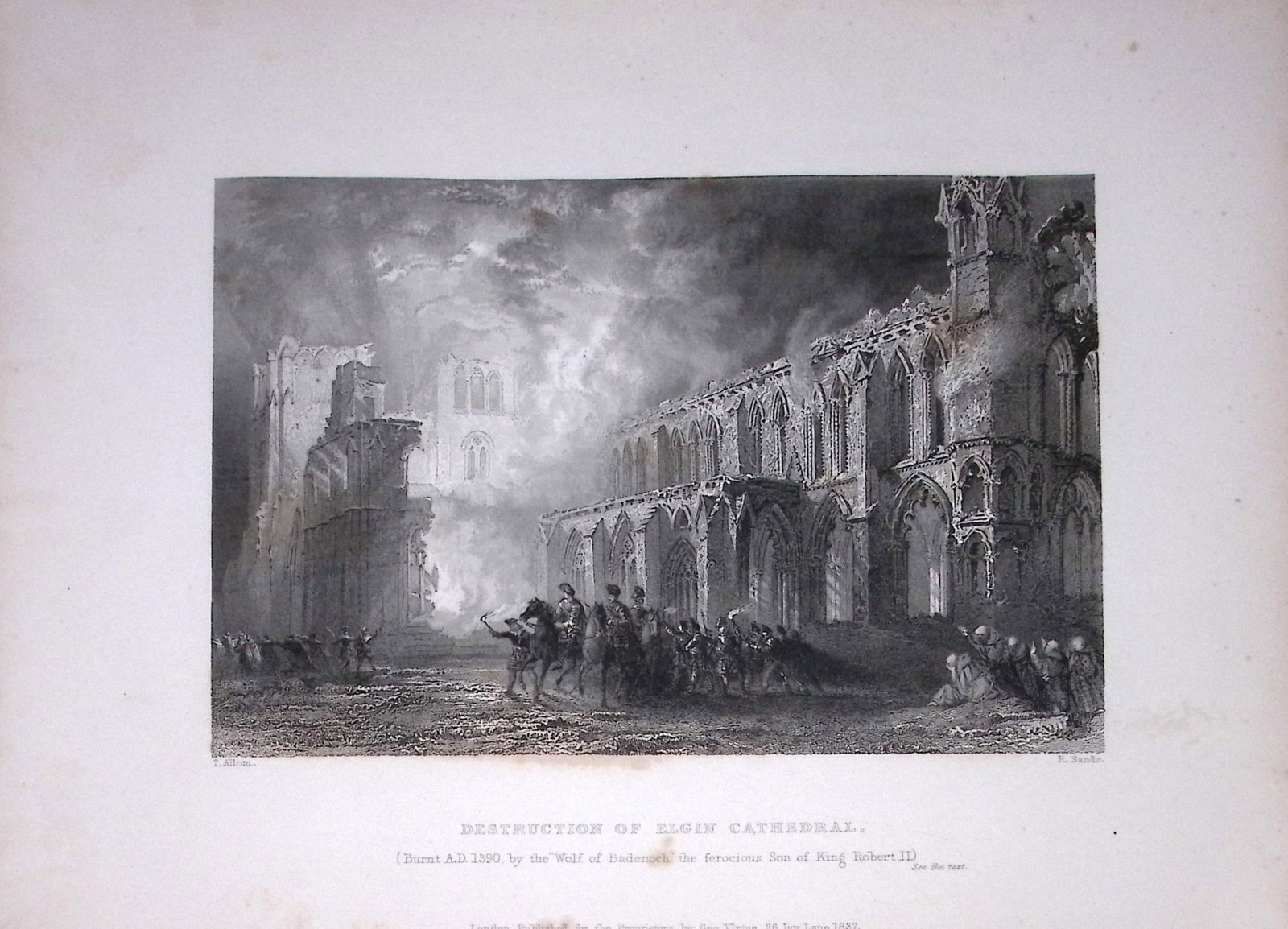 Elgin Cathedral Destruction Scotland 188 Years-Old W Beattie Antique Steel Engraving-60 (1 of 2)