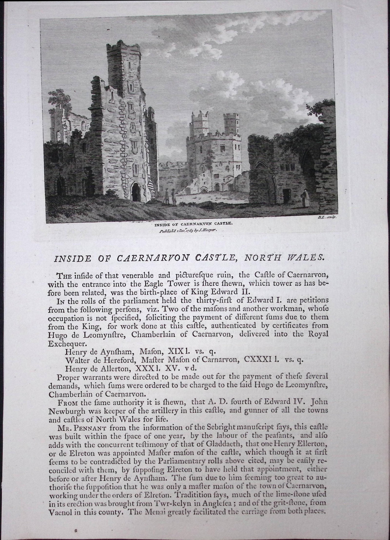Wales Caernarvon Castle F. Grose Antique Copper Engraving-62-TR: Title: Wales Caernarvon Castle F. Grose Antique Copper Engraving-62-TR Description: This Antique Book Plate Was Removed from Francis Grose's Antiquities of England &Wales Published (Circa)