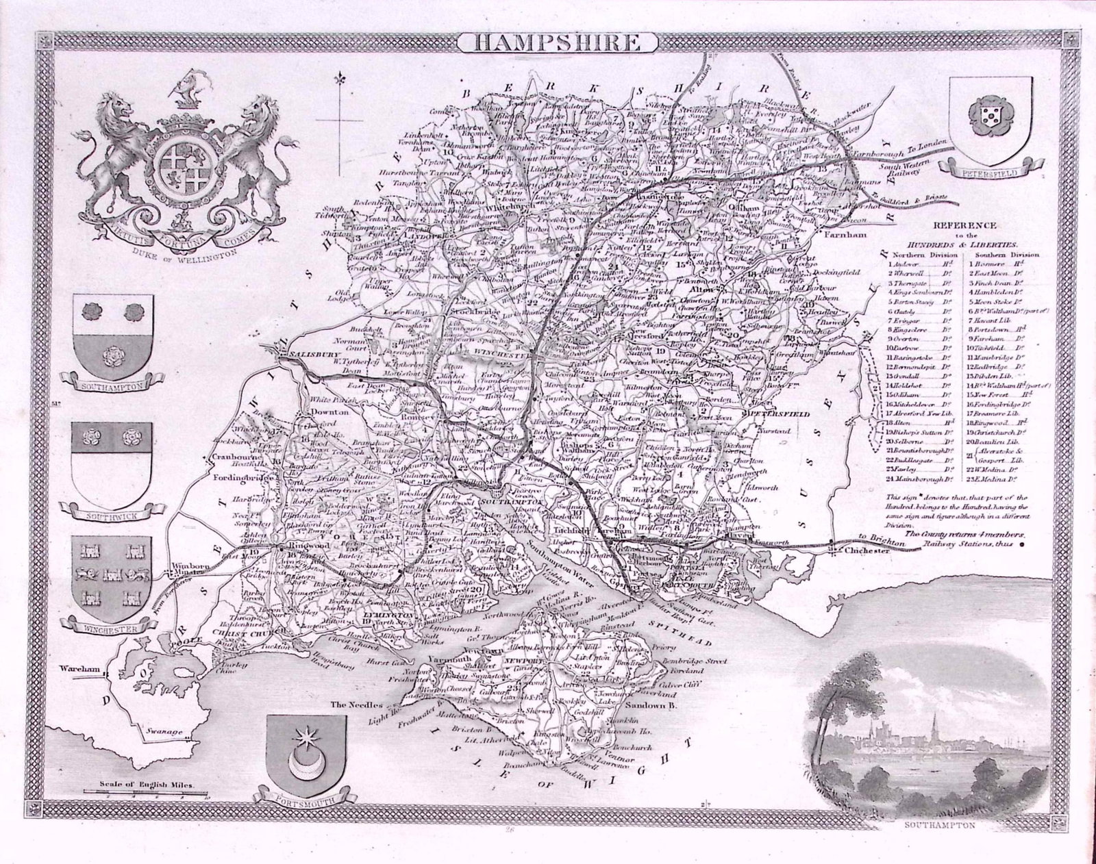 County Hampshire Detailed 178 years-Old Antique Steel Engraving Map-1a-TR (1 of 2)