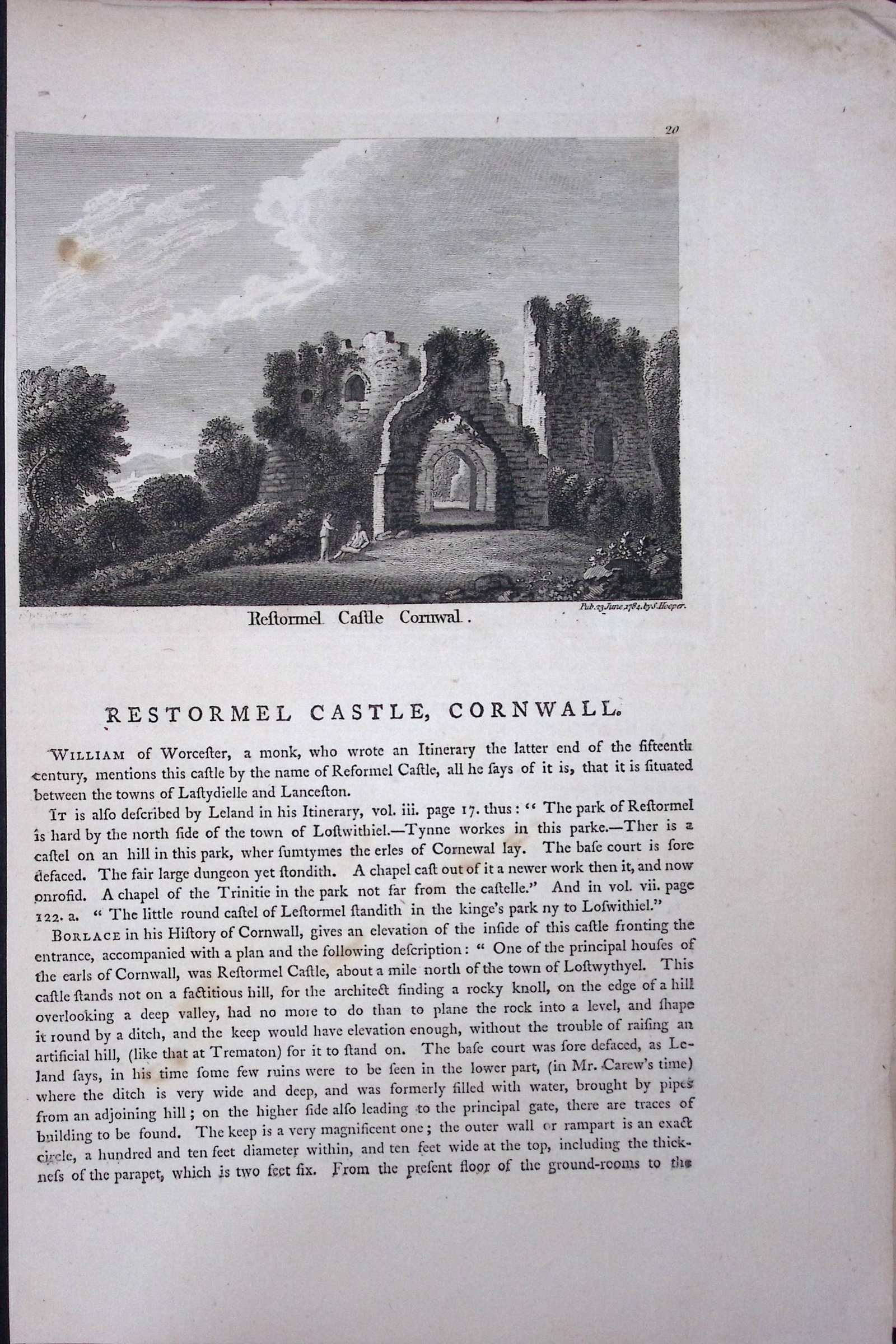 Cornwall Restormel Castle F. Grose Antique Copper Engraving-14-TR: Title: Cornwall Restormel Castle F. Grose Antique Copper Engraving-14-TR Description: This Antique Book Plate Was Removed from Francis Grose's Antiquities of England &Wales Published 