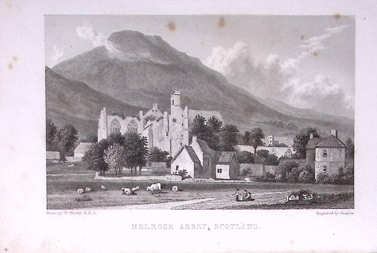 Melrose Castle Scotland 196 Years-Old Antique Steel Engraving-19-TR: Title: Melrose Castle Scotland 196 Years-Old Antique Steel Engraving-19-TR Description: This Steel Engraved Print Has Been Removed from an Antique Edition of. Great Britain Illustrated by William