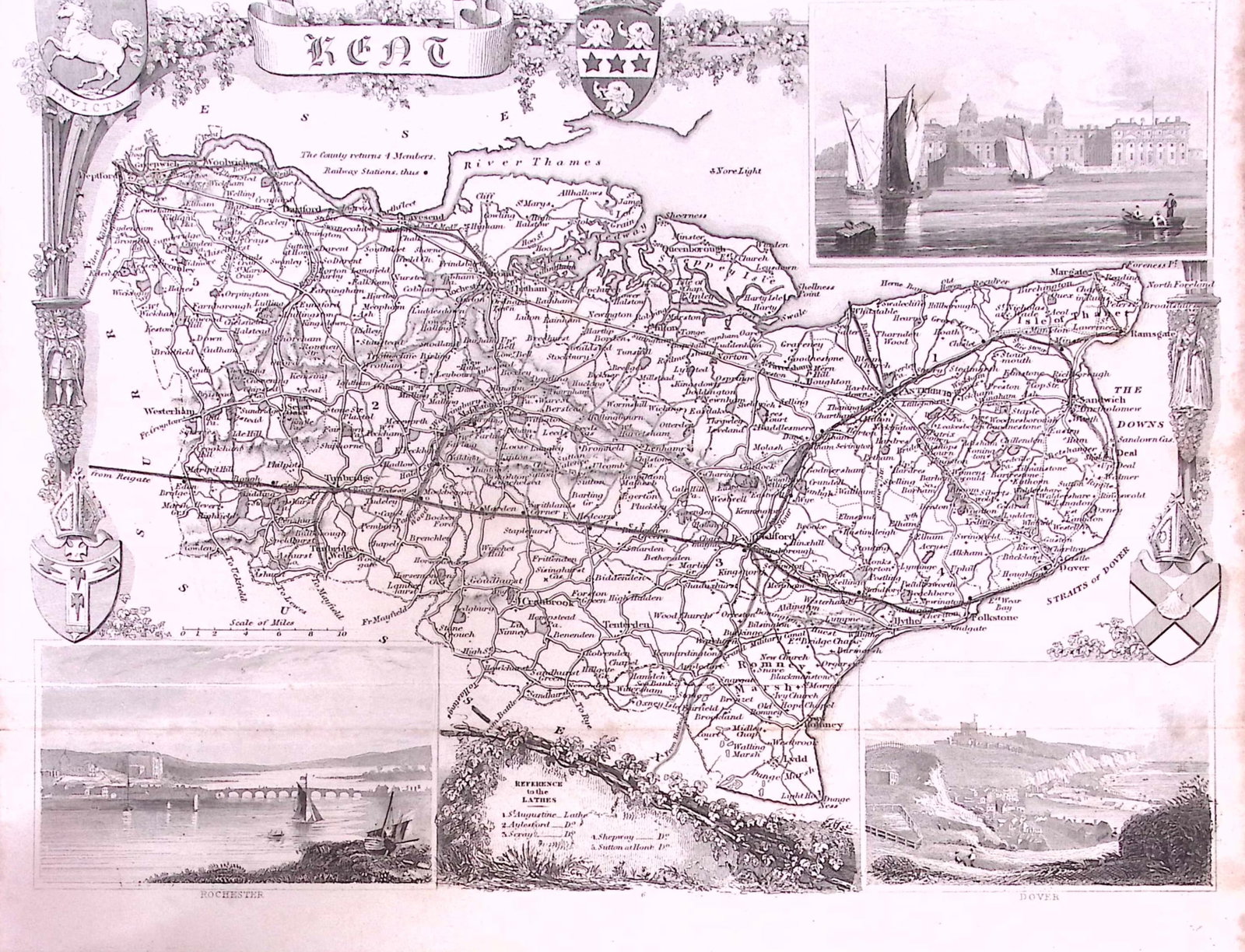 County Kent Detailed 178 years-Old Antique Steel Engraving Map-14-TR (1 of 2)