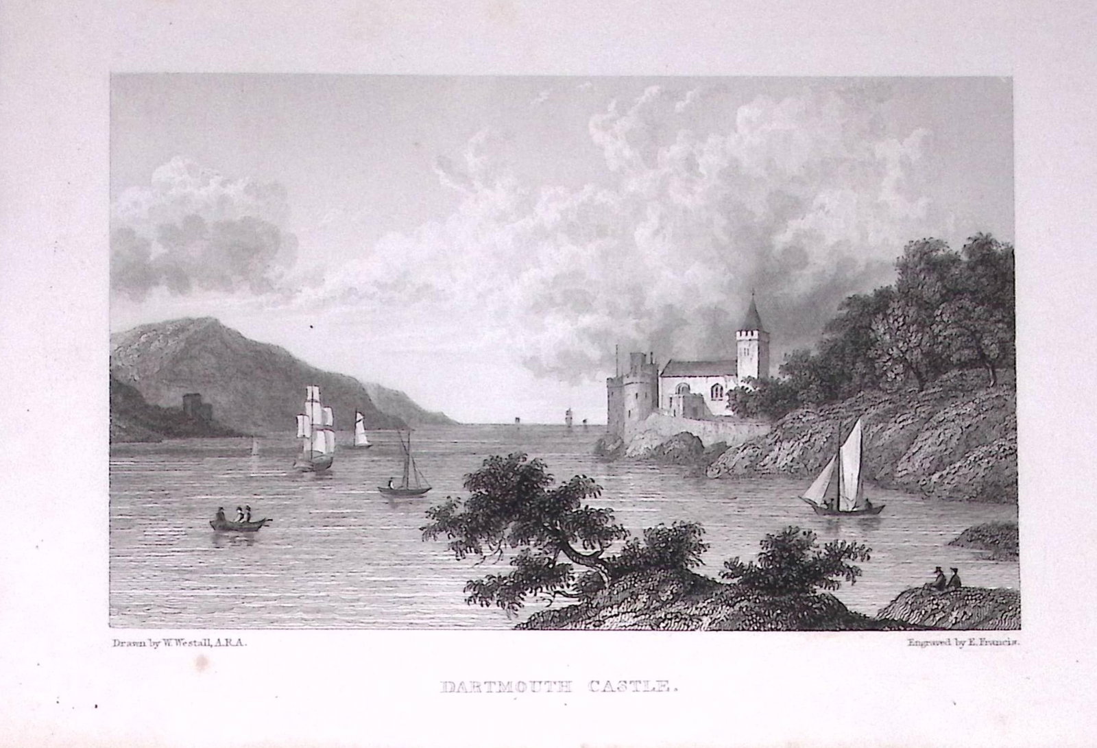 Dartmouth Castle Devon 196 Years-Old Antique Steel Engraving-57-TR: Title: Dartmouth Castle Devon 196 Years-Old Antique Steel Engraving-57-TR Description: This Steel Engraved Print Has Been Removed from an Antique Edition of. Great Britain Illustrated by William