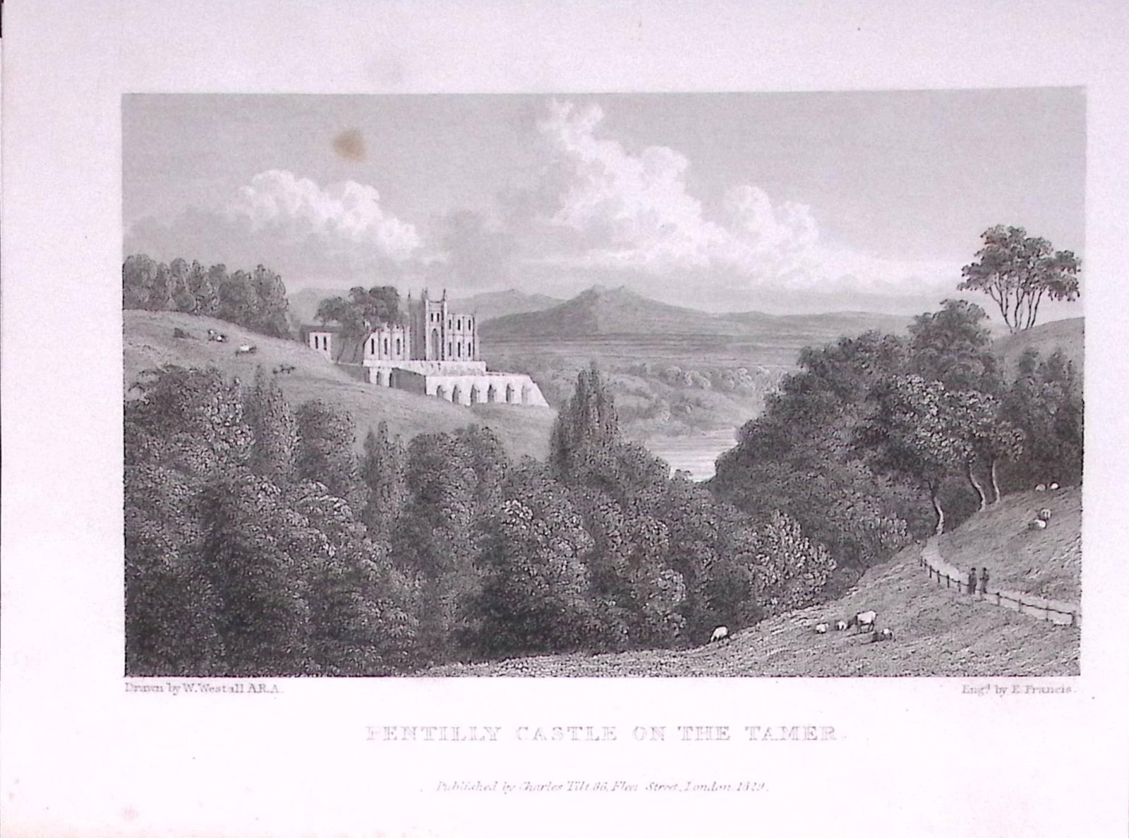 Pentillie Castle St Mellion Cornwall 196 Years-Old Antique Steel Engraving-23-TR: Title: Pentillie Castle St Mellion Cornwall 196 Years-Old Antique Steel Engraving-23-TR Description: This Steel Engraved Print Has Been Removed from an Antique Edition of. Great Britain Illustr