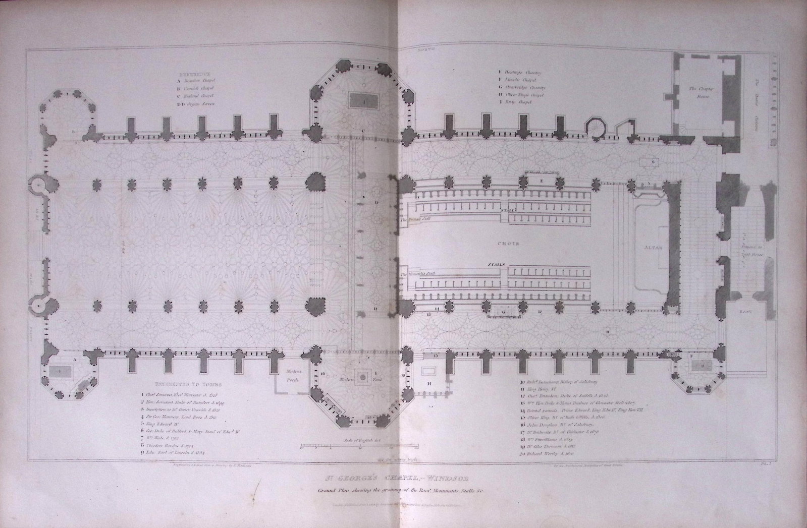 St Georges Chapel Windsor 190 Years-Old John Britton Large Antique Steel Engraving-233 (1 of 1)