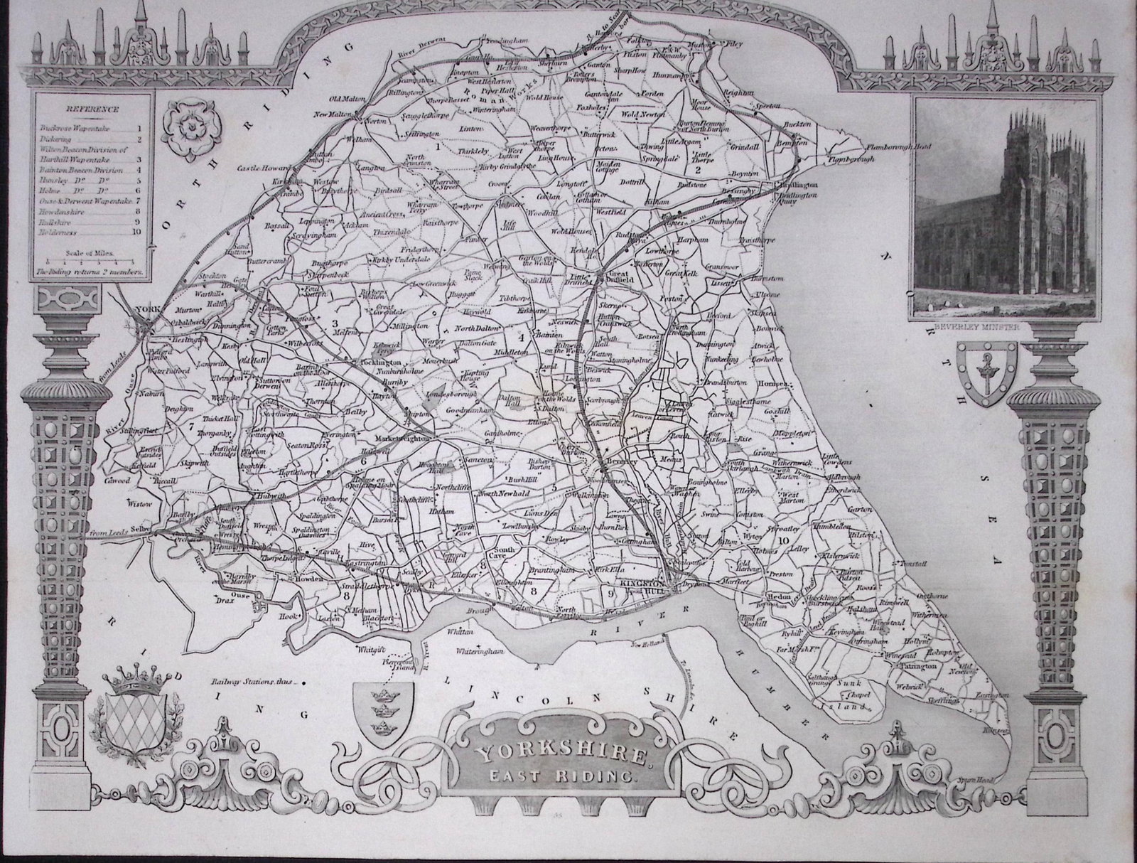 Yorkshire East Riding Detailed 178 years-Old Antique Steel Engraving Map-26-TR (1 of 2)