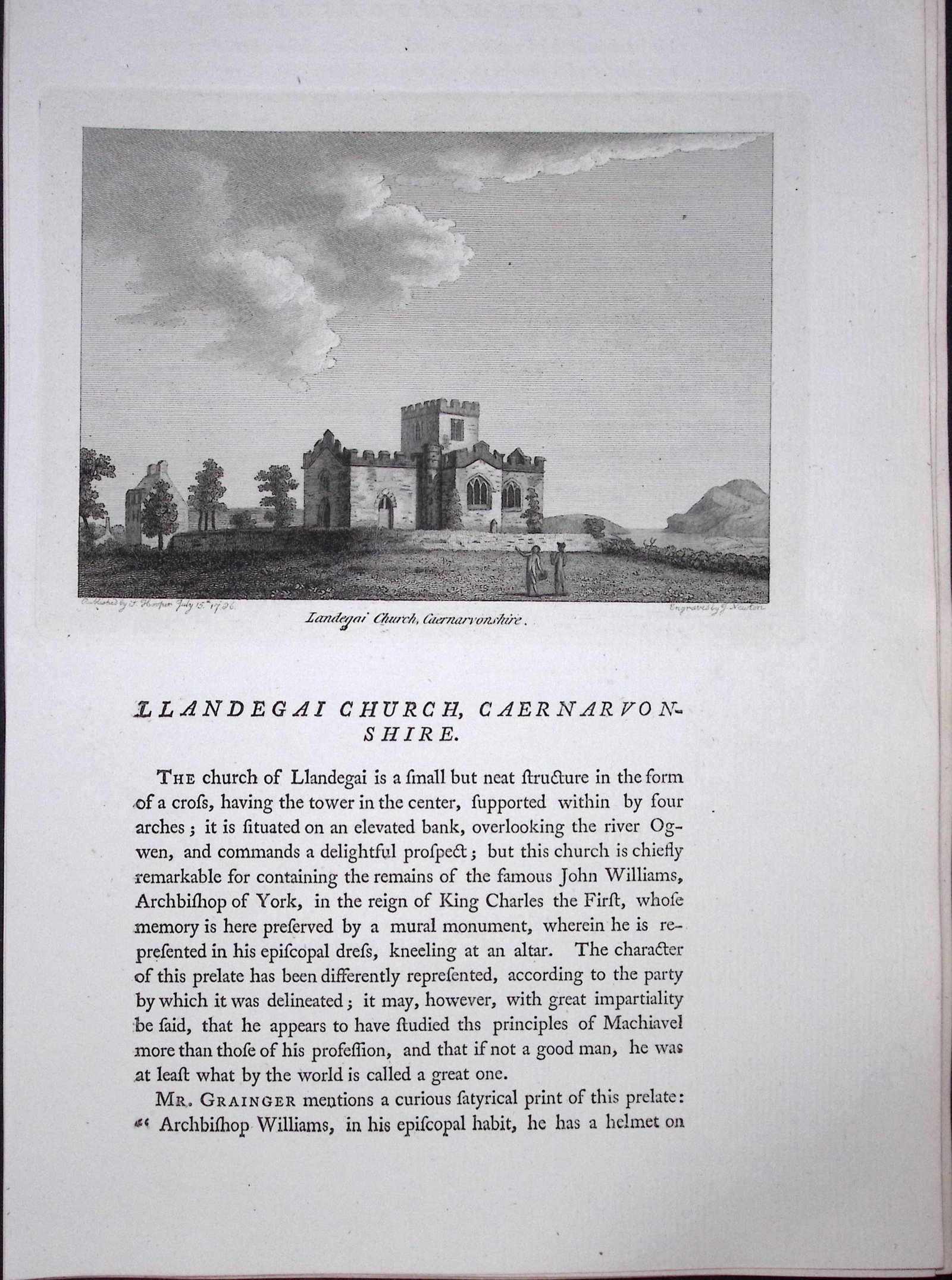Wales Llandegai Church Caernarvon F. Grose Antique Copper Engraving-47-TR (1 of 2)