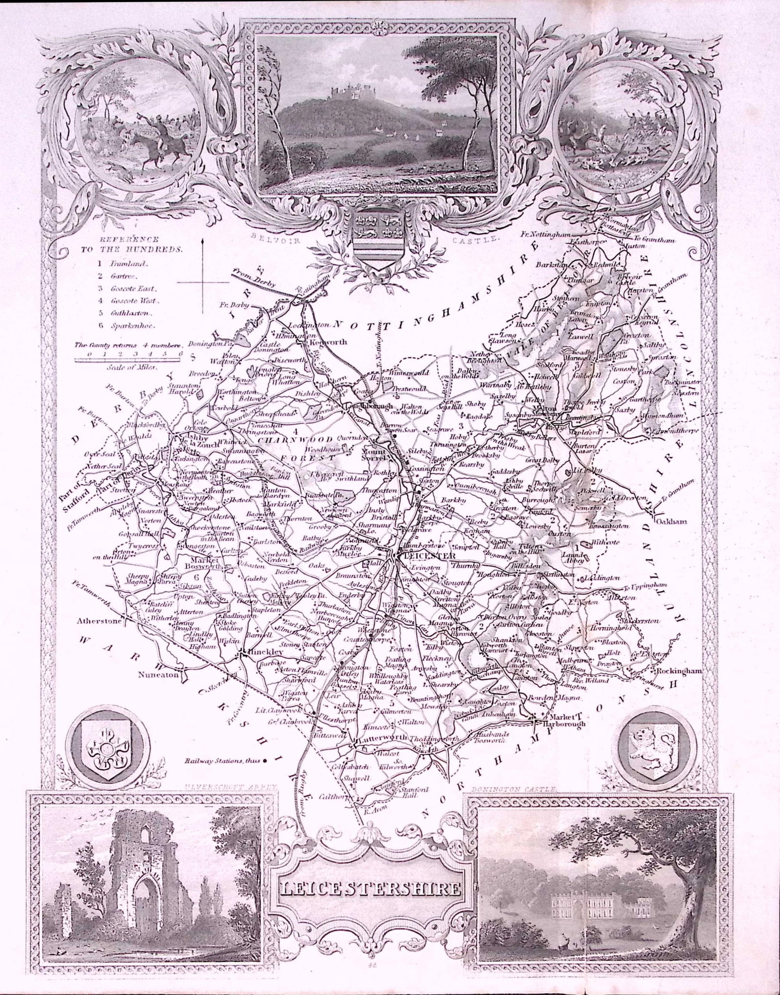County Leicestershire Detailed 178 years-Old Antique Steel Engraving Map-16-TR (1 of 2)