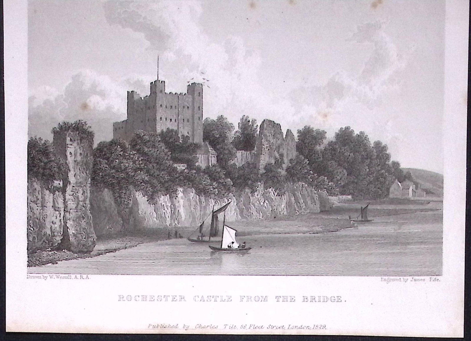 Rochester Castle Kent 196 Years-Old Antique Steel Engraving-37-TR (1 of 2)