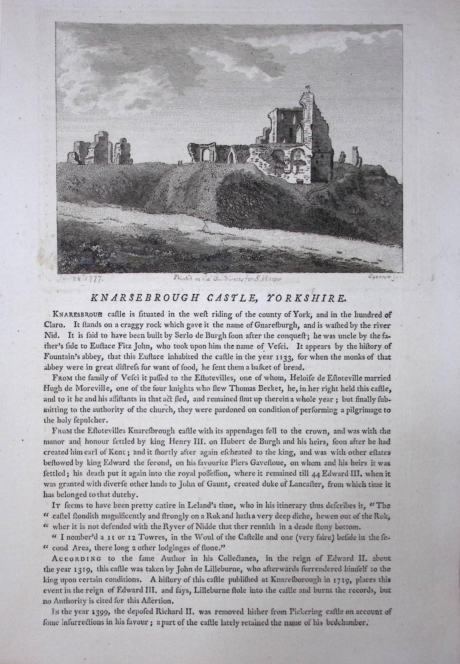 Yorkshire Knaresborough Castle F. Grose Antique Copper Engraving-30-TR: Title: Yorkshire Knaresborough Castle F. Grose Antique Copper Engraving-30-TR Description: This Antique Book Plate Was Removed from Francis Grose's Antiquities of England &Wales Published 