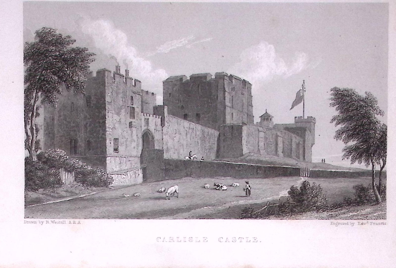 Carlisle Castle Cumbria 196 Years-Old Antique Steel Engraving-35-TR: Title: Carlisle Castle Cumbria 196 Years-Old Antique Steel Engraving-35-TR Description: This Steel Engraved Print Has Been Removed from an Antique Edition of. Great Britain Illustrated by William