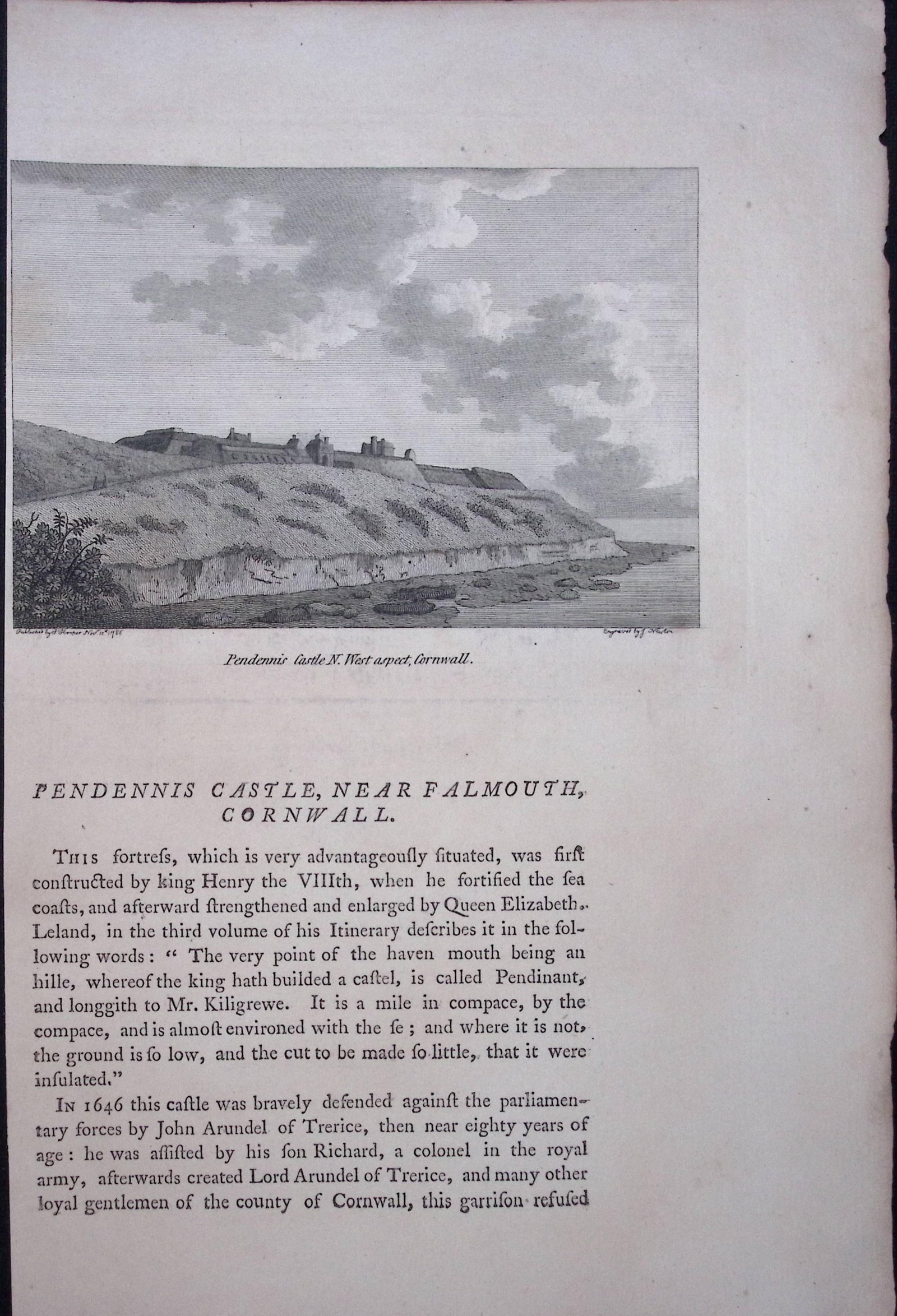 Cornwall Falmouth Pendennis Castle F. Grose Antique Copper Engraving-13-TR: Title: Cornwall Falmouth Pendennis Castle F. Grose Antique Copper Engraving-13-TR Description: This Antique Book Plate Was Removed from Francis Grose's Antiquities of England &Wales