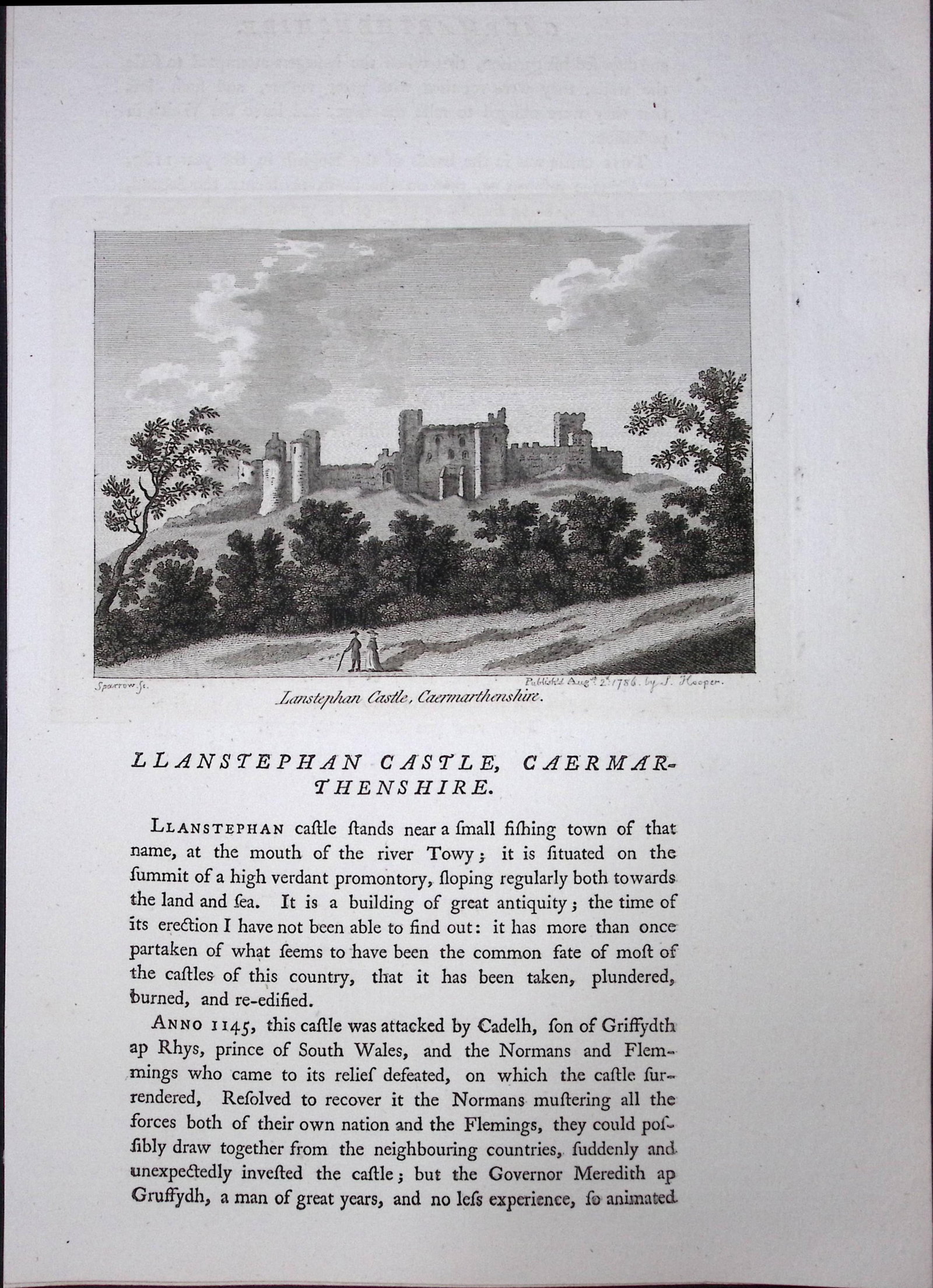 Wales Llanstephan Castle Carmarthen F. Grose Antique Copper Engraving-63-TR: Title: Wales Llanstephan Castle Carmarthen F. Grose Antique Copper Engraving-63-TR Description: This Antique Book Plate Was Removed from Francis Grose's Antiquities of England &Wales