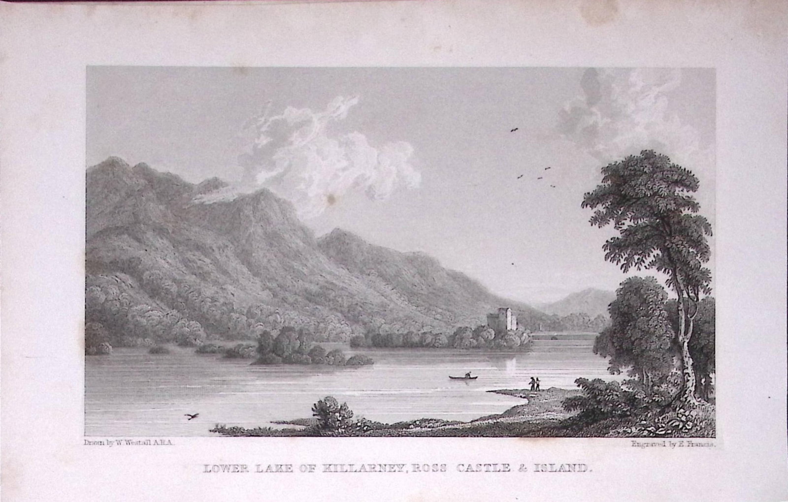 Killarney Ross Castle, Lower Lake 196 Years-Old Antique Steel Engraving-72-TR (1 of 2)