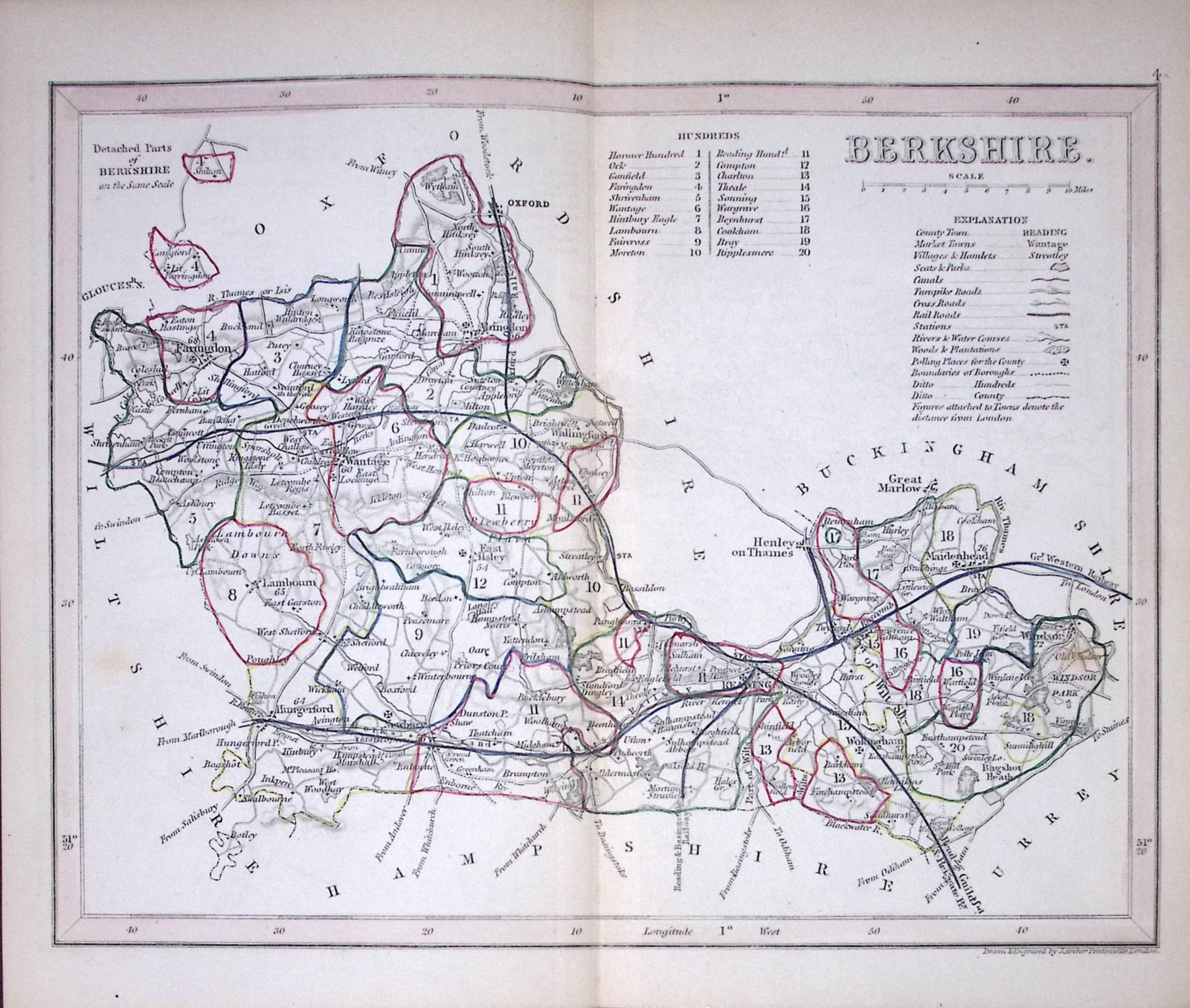 Berkshire-Dugdale & Archer Antique 180 Years-Old Steel Engraved Map-29 (1 of 1)