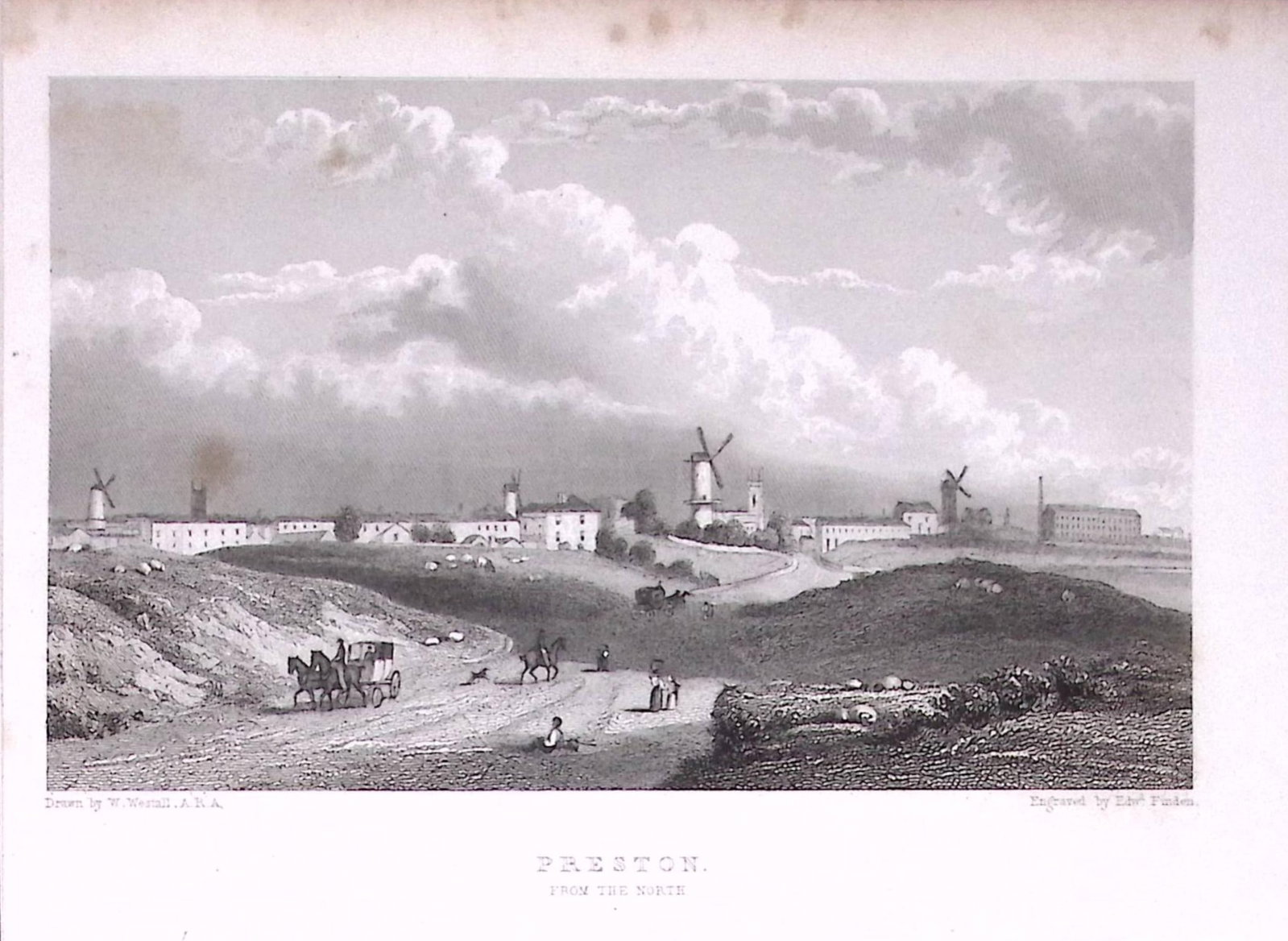 View of Preston Lancashire 196 Years-Old Antique Steel Engraving-62-TR (1 of 2)