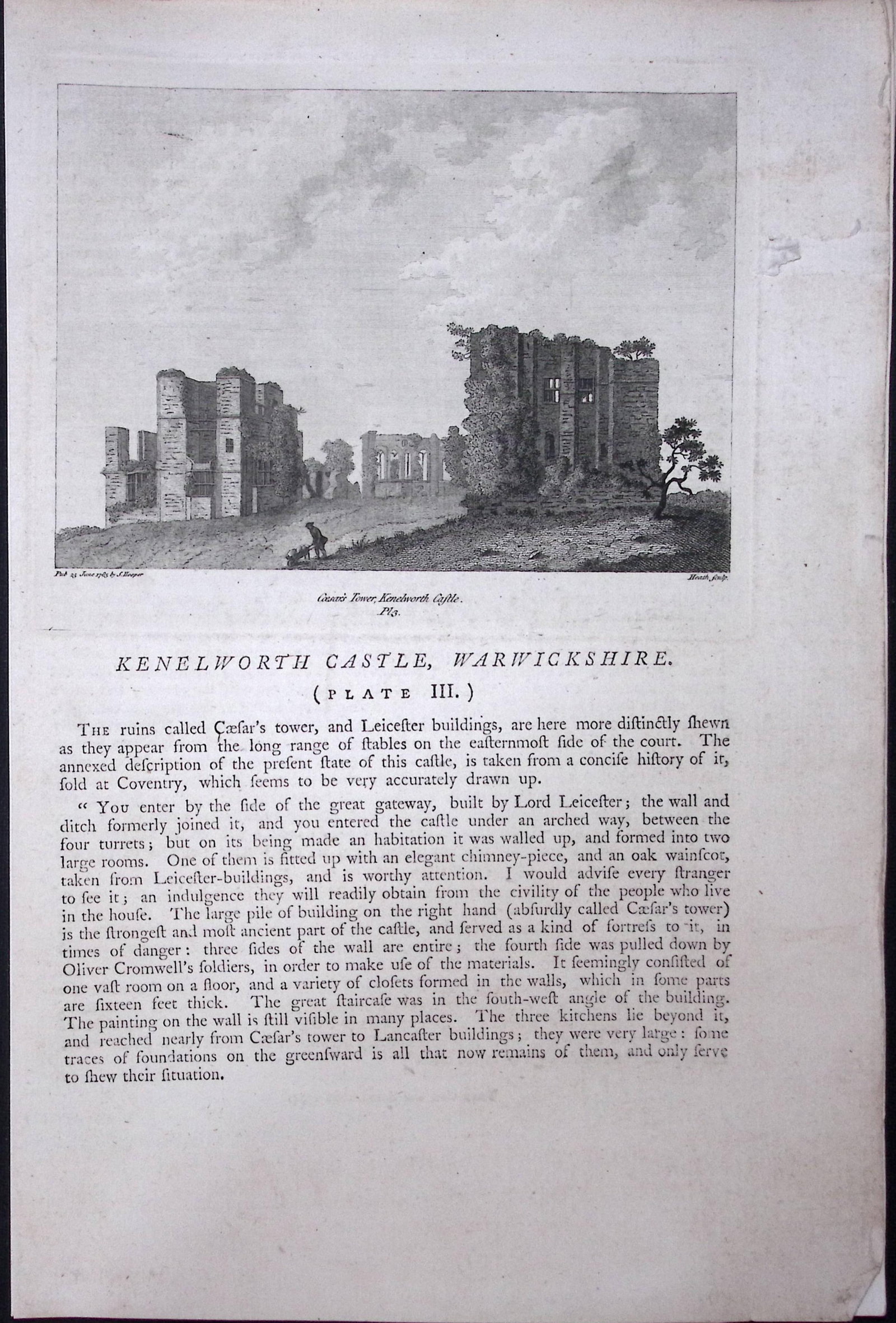 Warwickshire Kenilworth Castle F. Grose Antique Copper Engraving-18-TR: Title: Warwickshire Kenilworth Castle F. Grose Antique Copper Engraving-18-TR Description: This Antique Book Plate Was Removed from Francis Grose's Antiquities of England &Wales Published 