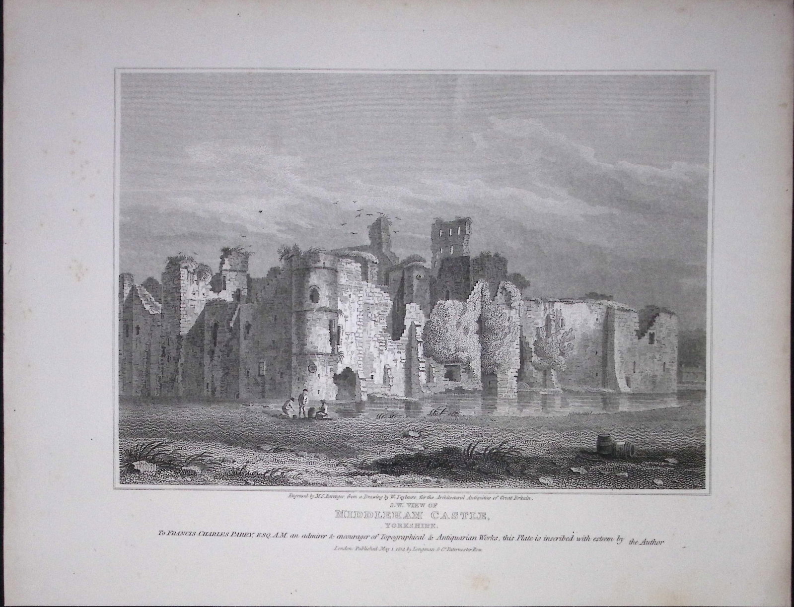 Middleham Castle Yorkshire 190 Years-Old Rare John Britton Antique Steel Engraving-106: Title: Middleham Castle Yorkshire 190 Years-Old Rare John Britton Antique Steel Engraving-106 Description: This 191 Years-Old Steel Gilt-Edged Engraved Plate Has Been Removed from an Antique Editio