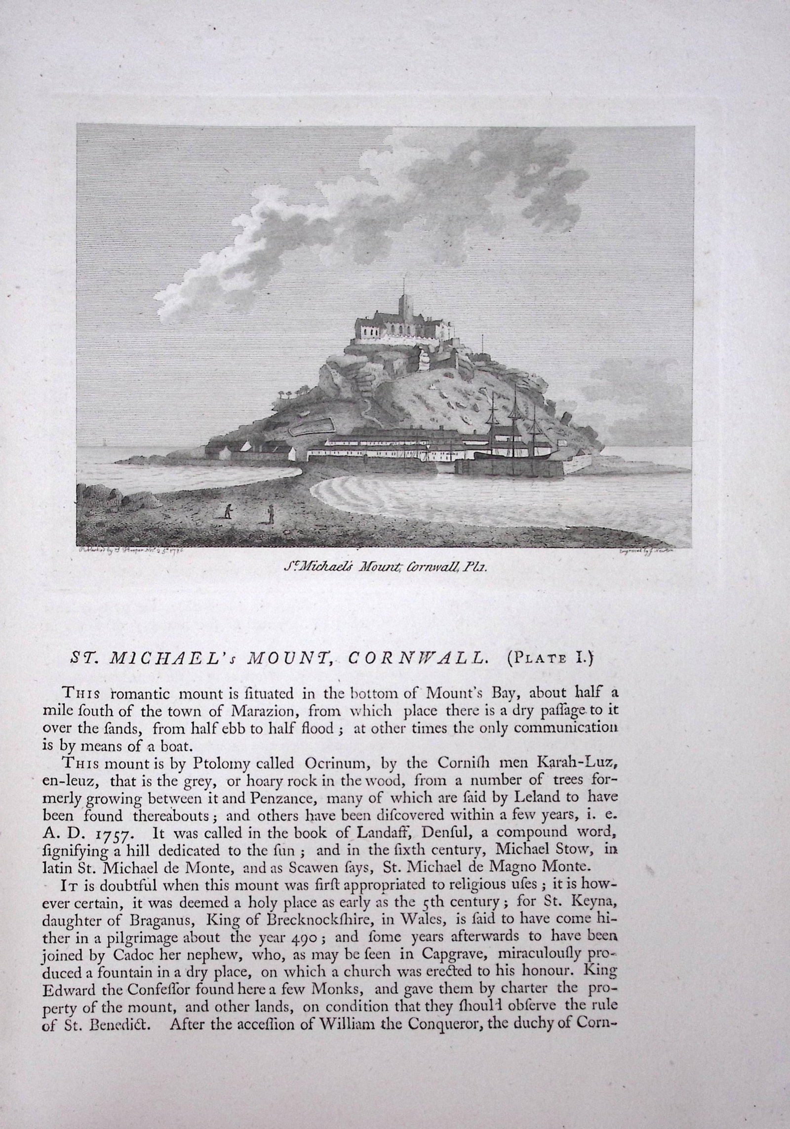 Cornwall St Michaels Mount F. Grose Antique Copper Engraving-4-TR: Title: Cornwall St Michaels Mount F. Grose Antique Copper Engraving-4-TR Description: This Antique Book Plate Was Removed from Francis Grose's Antiquities of England &Wales Published 