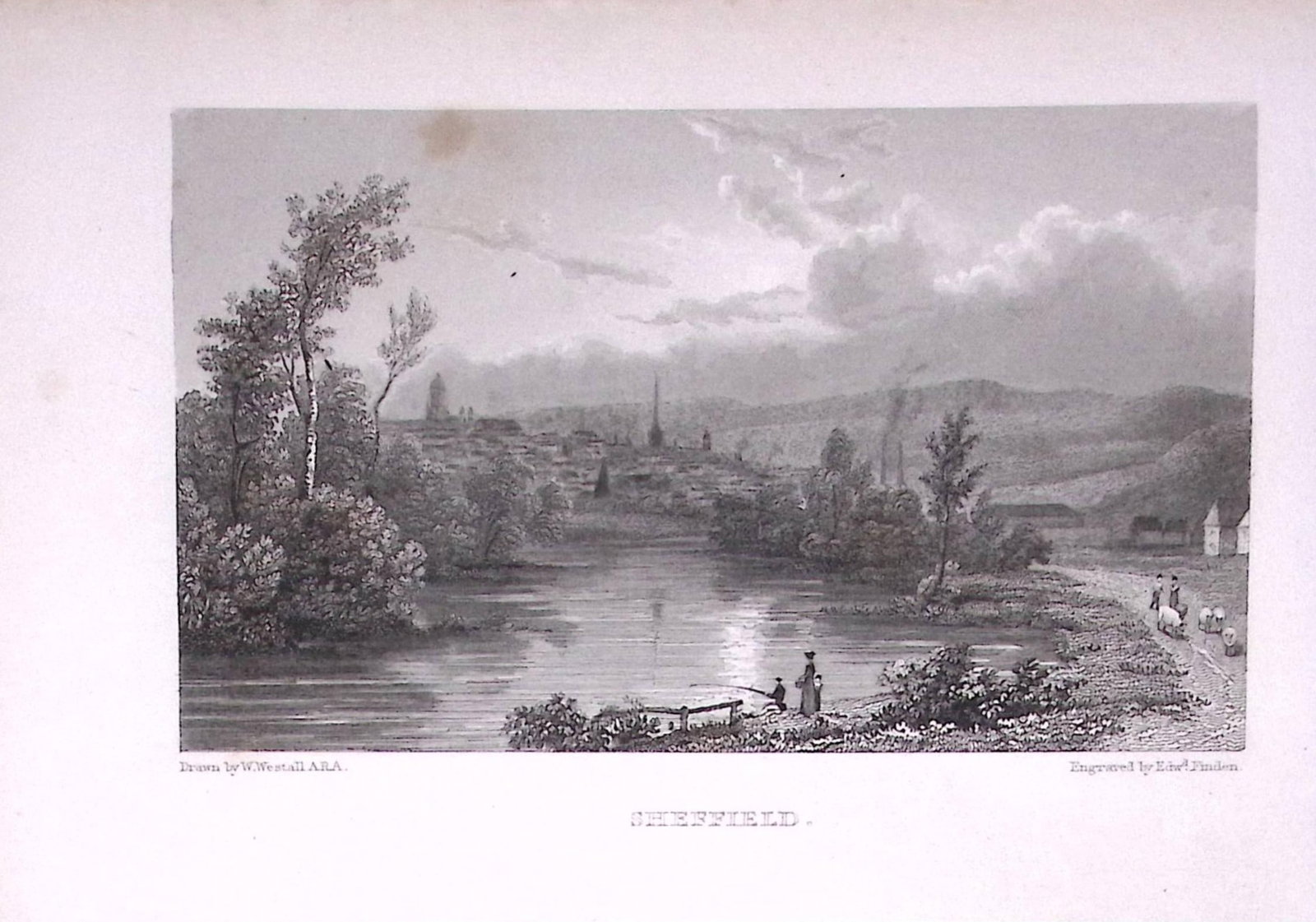Sheffield View of The City 196 Years-Old Antique Steel Engraving-22-TR: Title: Sheffield View of The City 196 Years-Old Antique Steel Engraving-22-TR Description: This Steel Engraved Print Has Been Removed from an Antique Edition of. Great Britain Illustrated by William