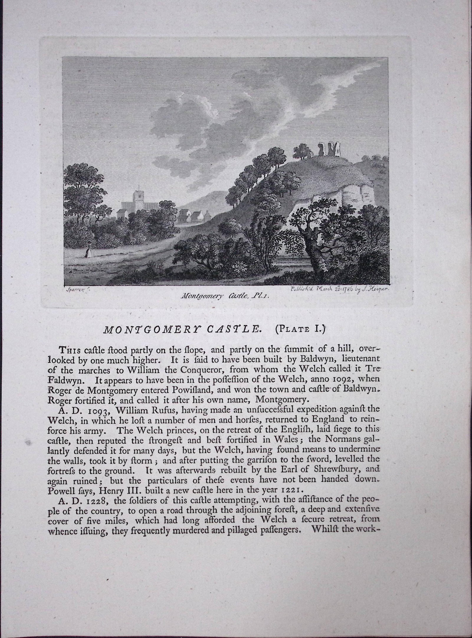 Wales Montgomery Castle F. Grose Antique Copper Engraving-41-TR: Title: Wales Montgomery Castle F. Grose Antique Copper Engraving-41-TR Description: This Antique Book Plate Was Removed from Francis Grose's Antiquities of England &Wales Published (Circa)