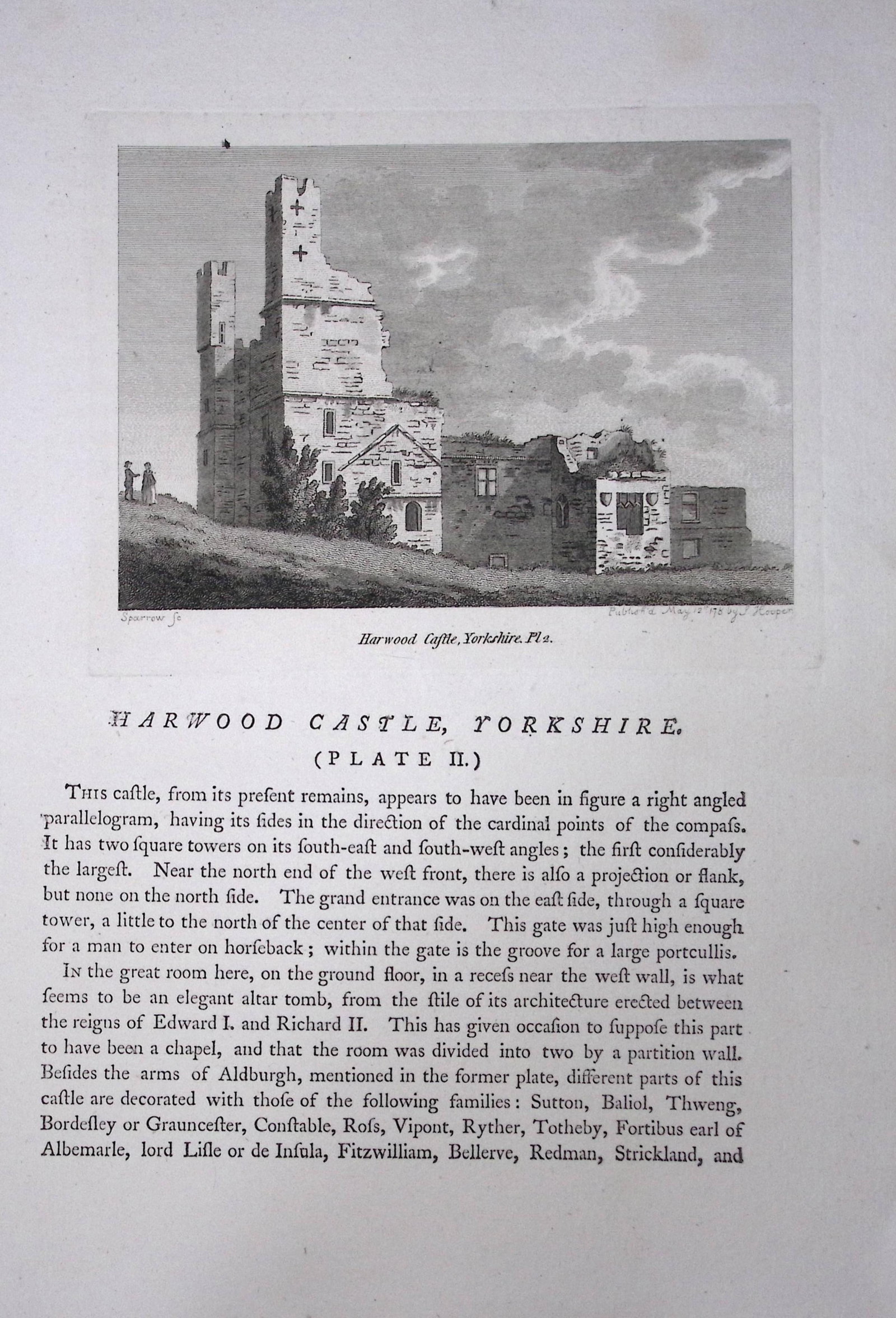 Yorkshire Harwood Castle F. Grose Antique Copper Engraving-26-TR: Title: Yorkshire Harwood Castle F. Grose Antique Copper Engraving-26-TR Description: This Antique Book Plate Was Removed from Francis Grose's Antiquities of England &Wales Published (Circa)