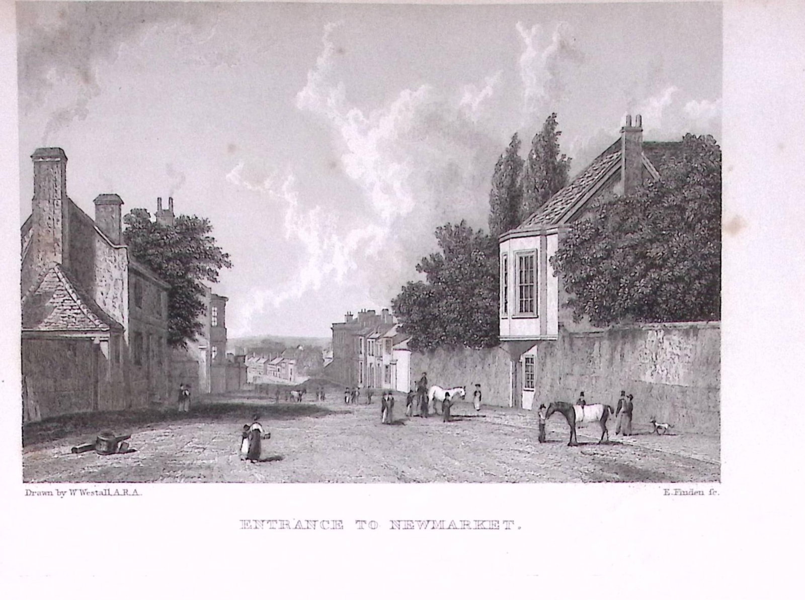 Newmarket Suffolk 196 Years-Old Antique Steel Engraving-26-TR: Title: Newmarket Suffolk 196 Years-Old Antique Steel Engraving-26-TR Description: This Steel Engraved Print Has Been Removed from an Antique Edition of. Great Britain Illustrated by William Westall.