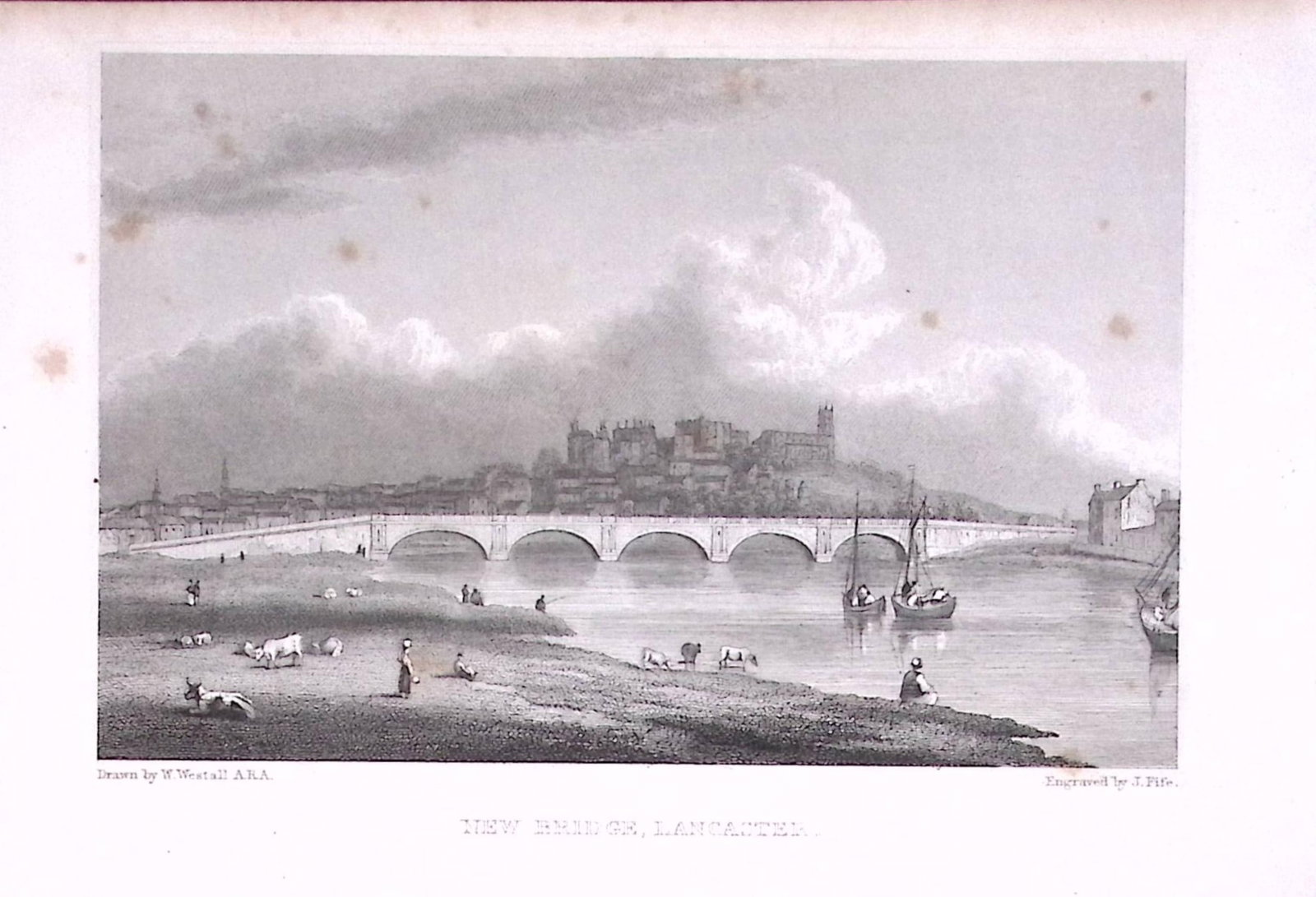 New Bridge View of Lancaster 196 Years-Old Antique Steel Engraving-6-TR: Title: New Bridge View of Lancaster 196 Years-Old Antique Steel Engraving-6-TR Description: This Steel Engraved Print Has Been Removed from an Antique Edition of. Great Britain Illustrated by