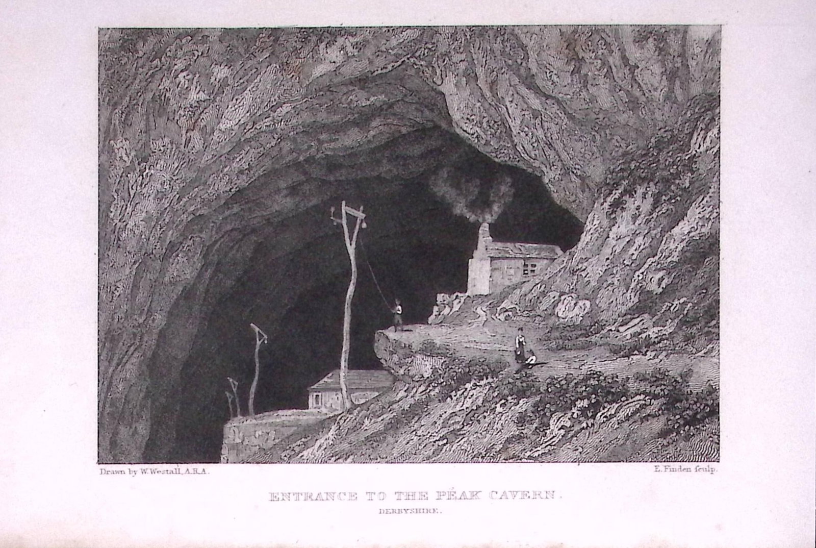 Peak Cavern Derbyshire 196 Years-Old Antique Steel Engraving-27-TR: Title: Peak Cavern Derbyshire 196 Years-Old Antique Steel Engraving-27-TR Description: This Steel Engraved Print Has Been Removed from an Antique Edition of. Great Britain Illustrated by William
