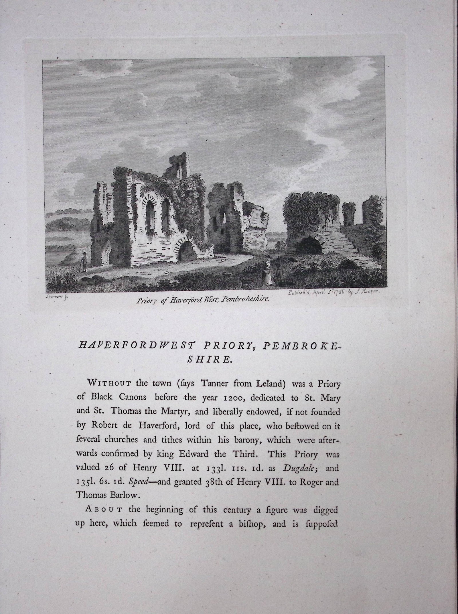 Wales Haverfordwest Priory F. Grose Antique Copper Engraving-42-TR: Title: Wales Haverfordwest Priory F. Grose Antique Copper Engraving-42-TR Description: This Antique Book Plate Was Removed from Francis Grose's Antiquities of England &Wales Published 