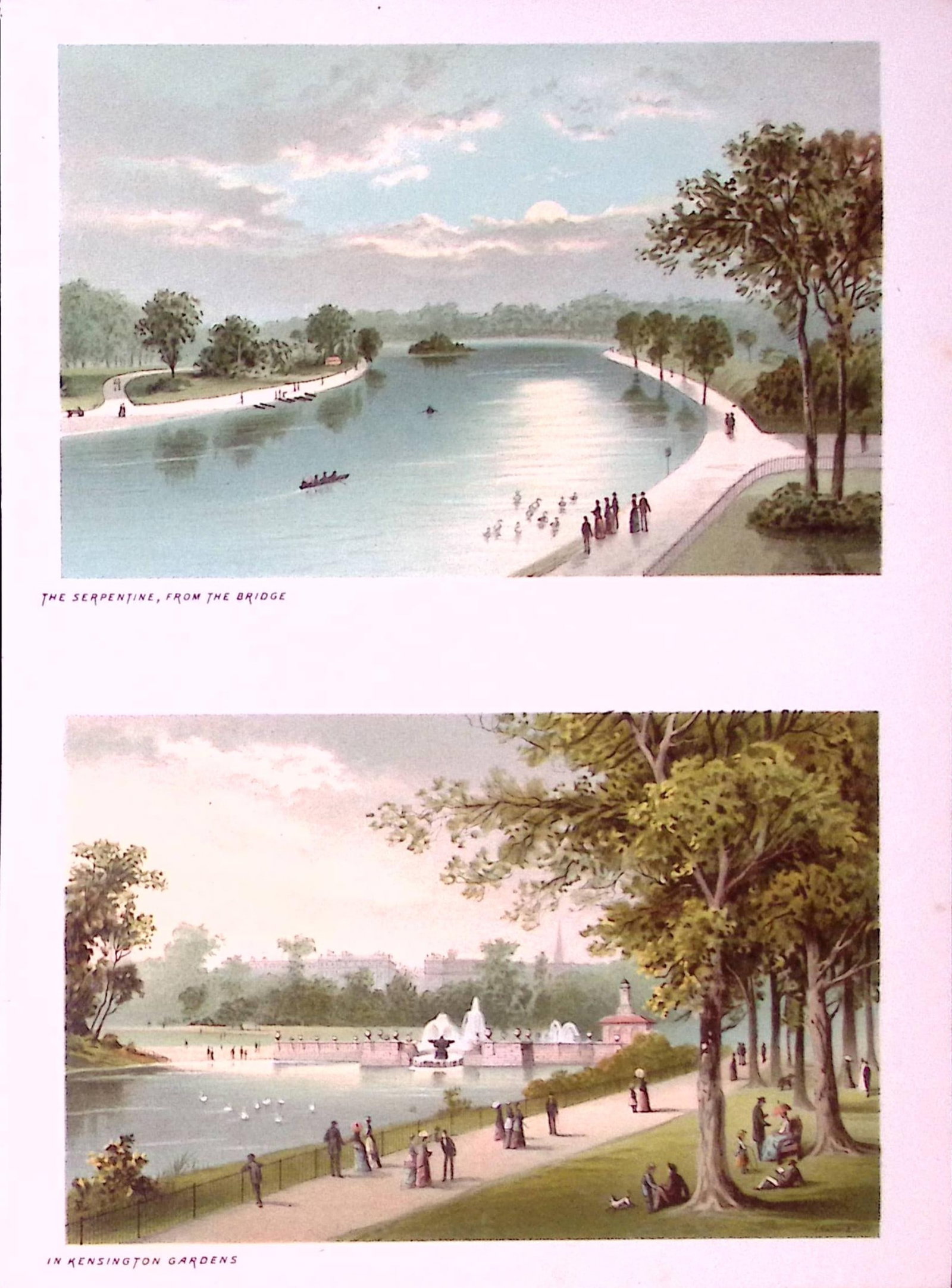 London The Serpentine & Kensington Gardens Corner Victorian Antique Double Print-11 (1 of 1)