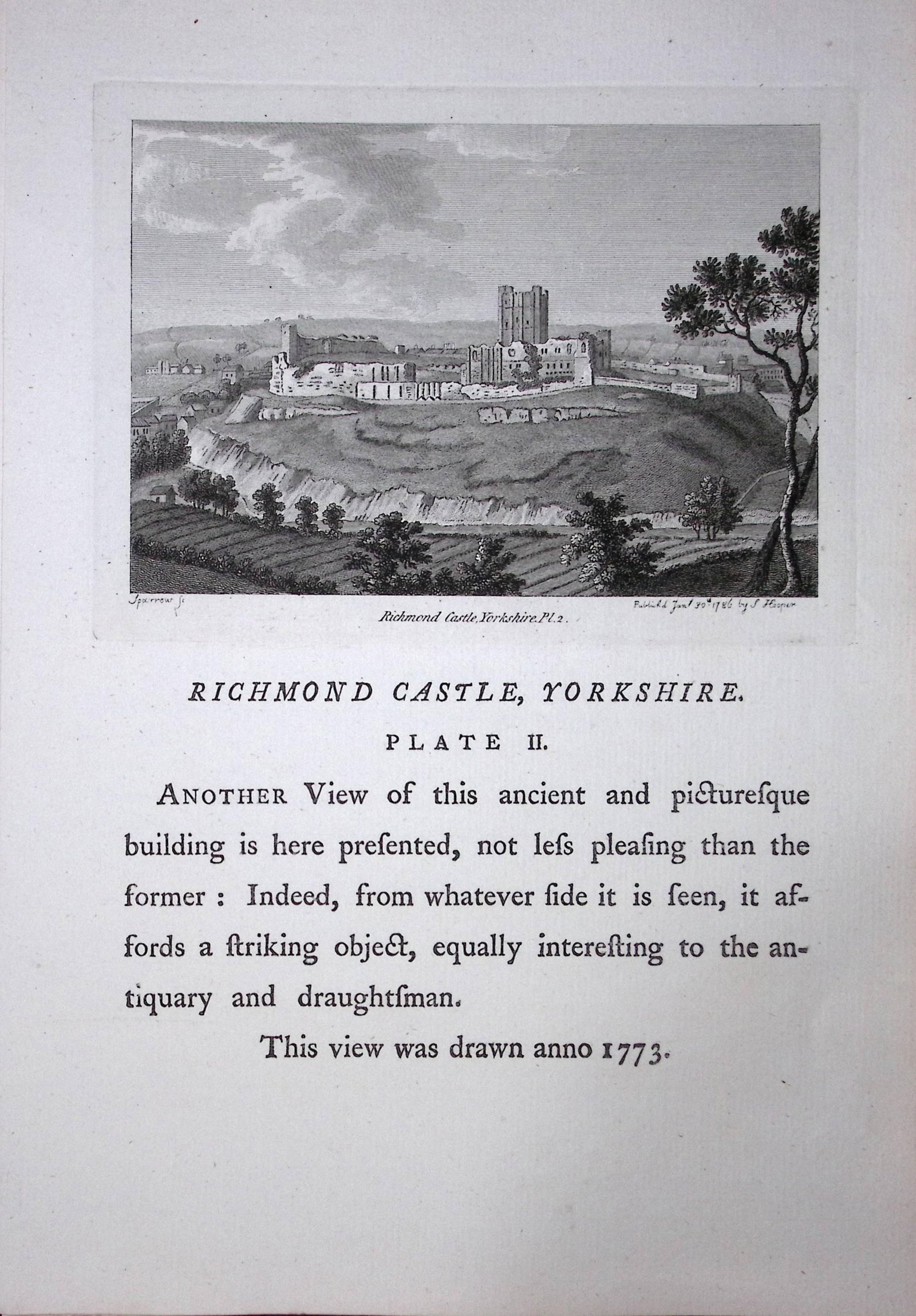Yorkshire Richmond Castle F. Grose Antique Copper Engraving-32-TR: Title: Yorkshire Richmond Castle F. Grose Antique Copper Engraving-32-TR Description: This Antique Book Plate Was Removed from Francis Grose's Antiquities of England &Wales Published 