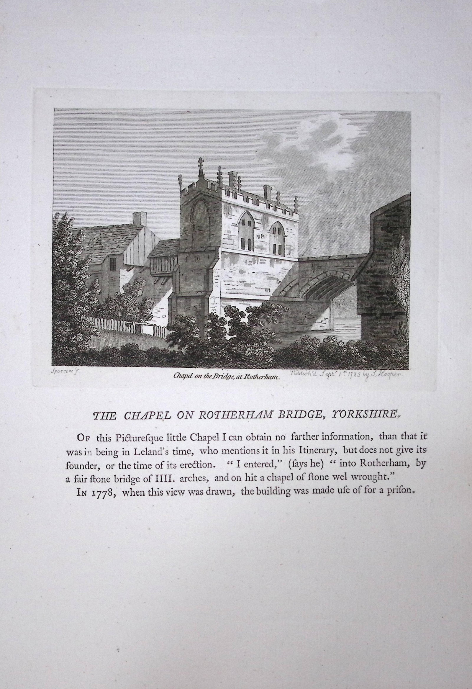 Yorkshire Rotherham Bridge Chapel F. Grose Antique Copper Engraving-38-TR: Title: Yorkshire Rotherham Bridge Chapel F. Grose Antique Copper Engraving-38-TR Description: This Antique Book Plate Was Removed from Francis Grose's Antiquities of England &Wales