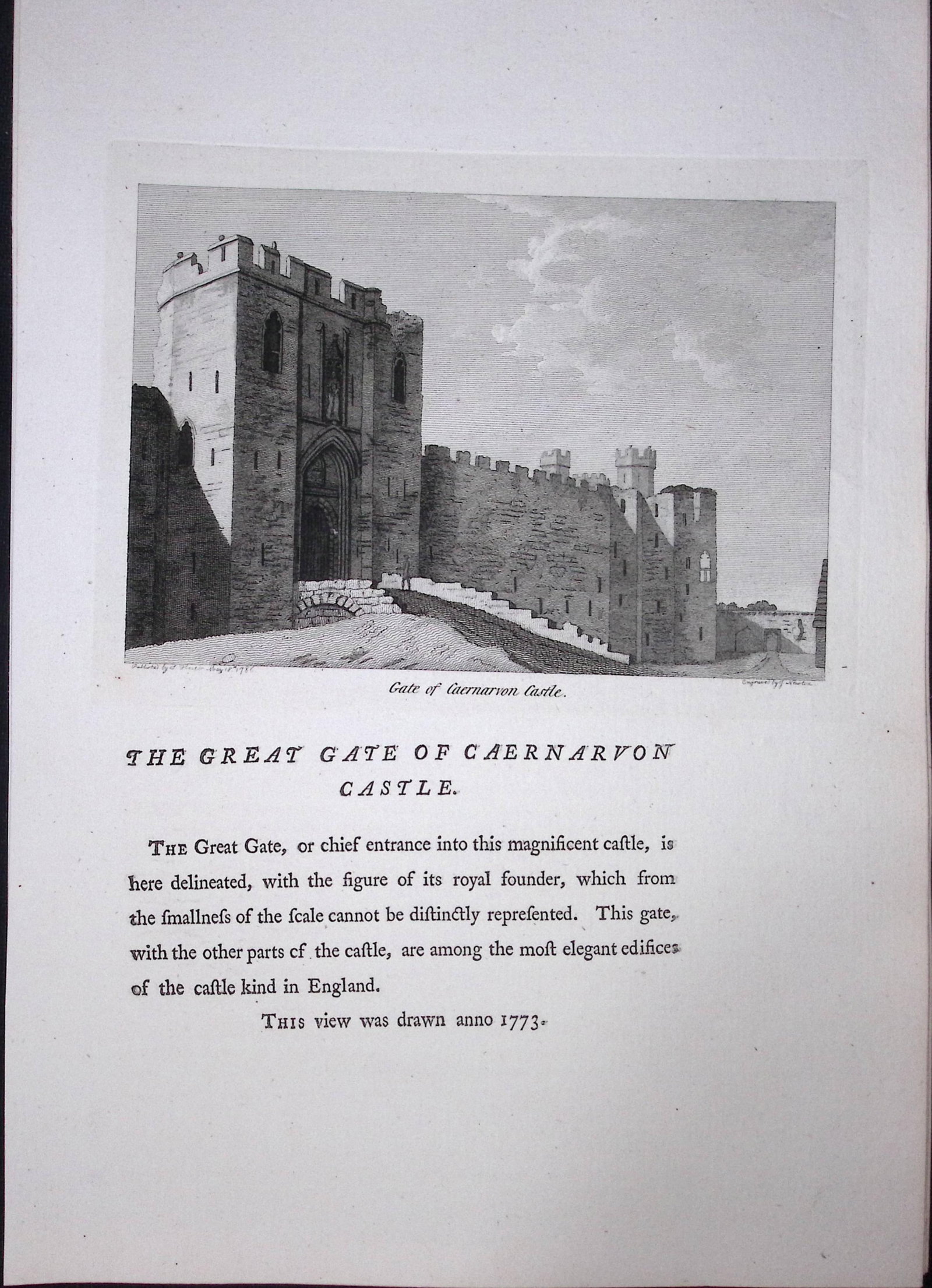Wales Caernarvon Castle F. Grose Antique Copper Engraving-61-TR: Title: Wales Caernarvon Castle F. Grose Antique Copper Engraving-61-TR Description: This Antique Book Plate Was Removed from Francis Grose's Antiquities of England &Wales Published (Circa