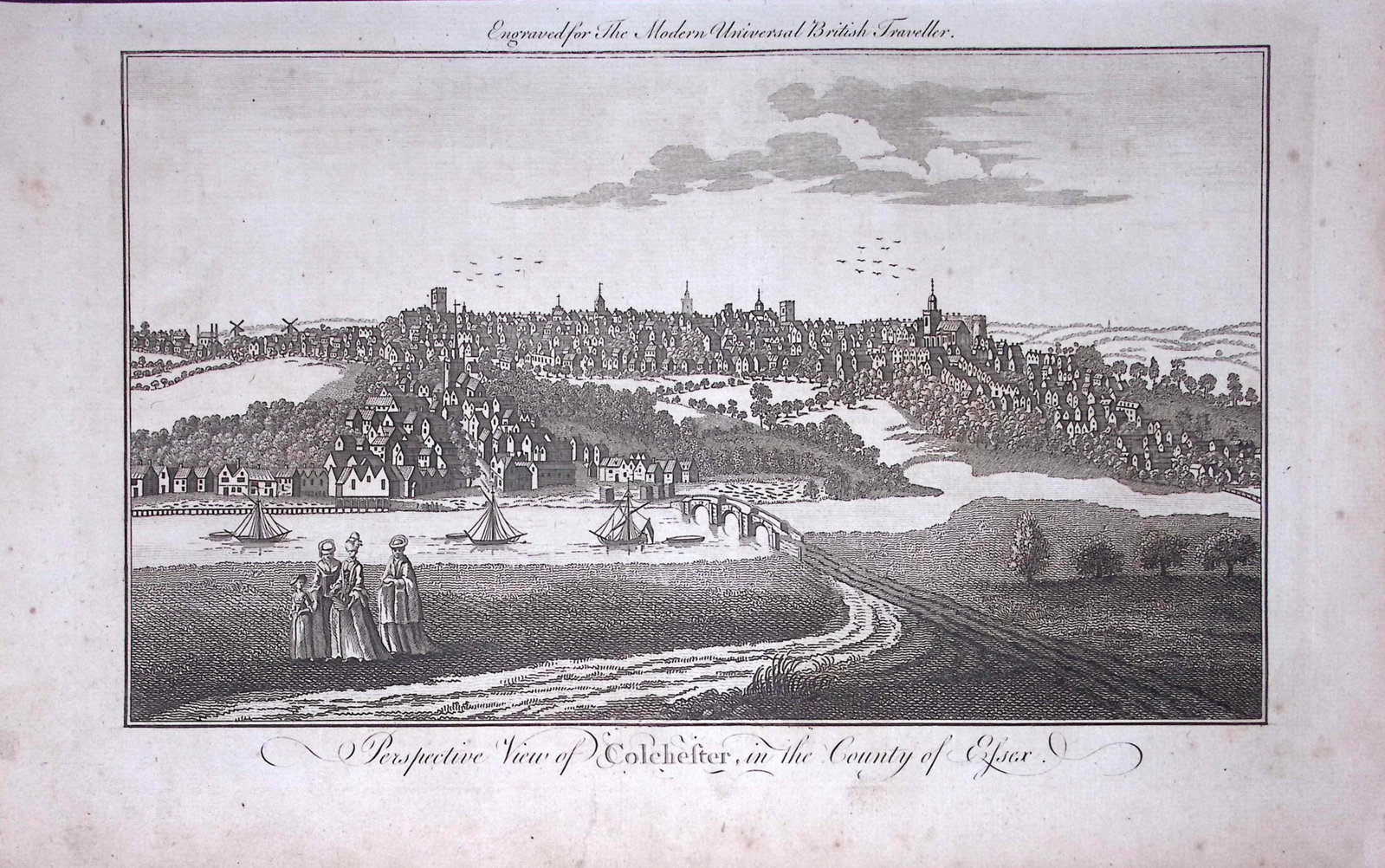 City of Colchester Essex Rare Large 247-Year-Old Antique Copperplate Engraving-60-TR (1 of 2)